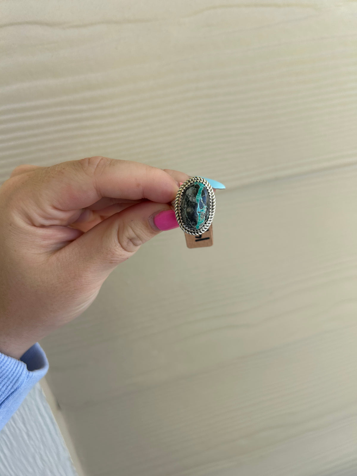 Blue Moon Split Band Oval Ring with Rope Border - SIZE 6 3/4