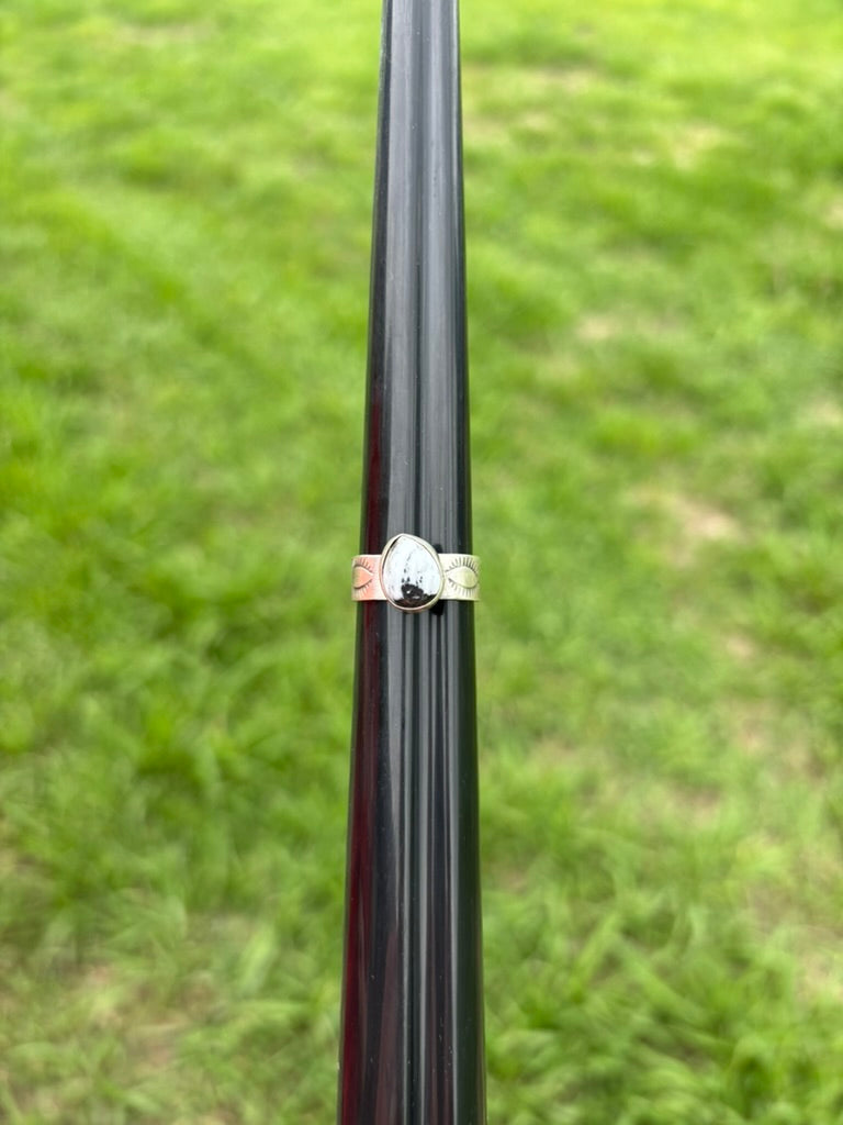 Single Stone Wide Stamped Band Ring - MULTIPLE STONES/SIZES