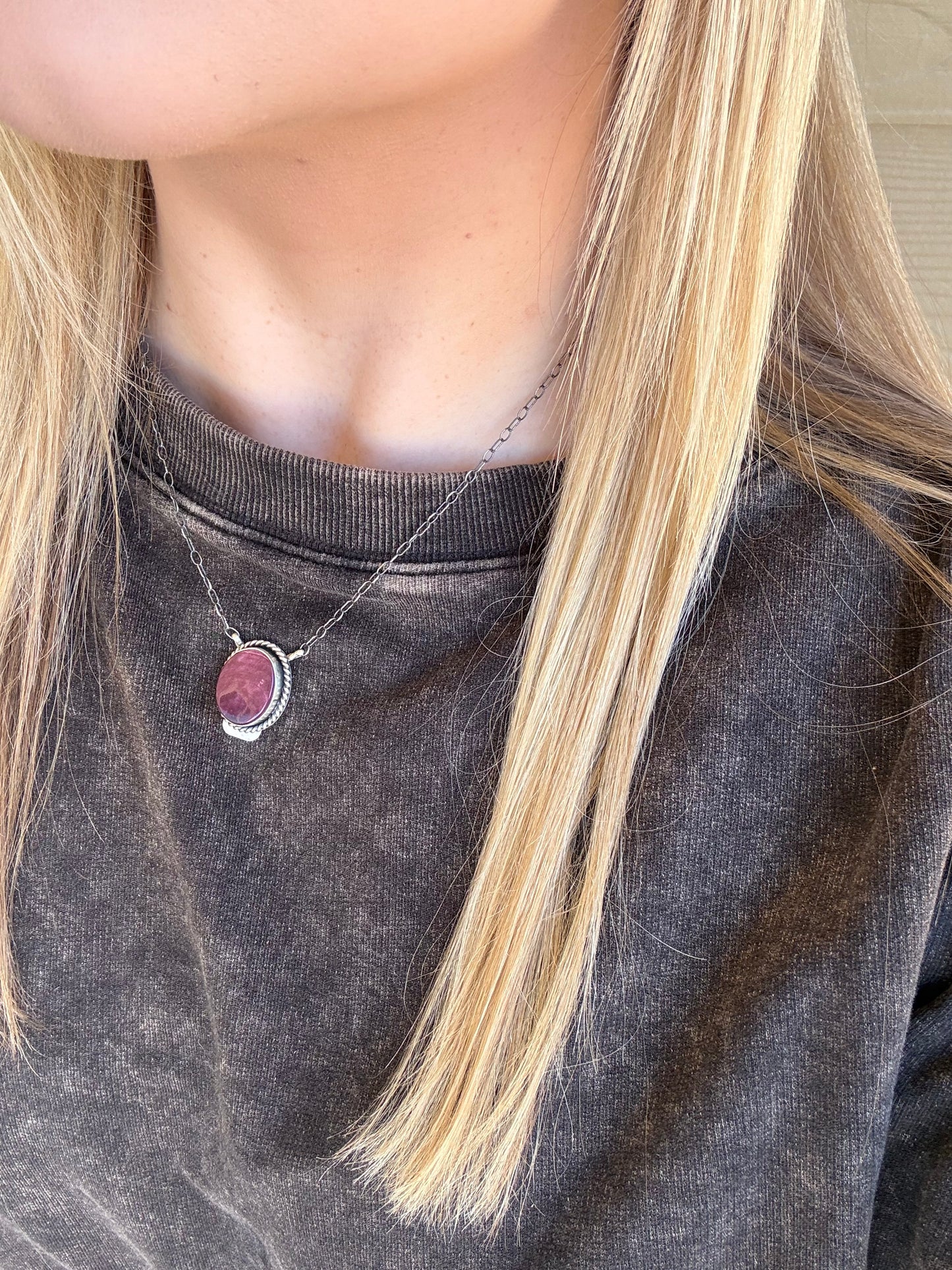Purple Spiny Circle Necklace with Rope - 18"