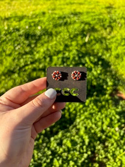 Red Coral Mini Flower Cluster Studs