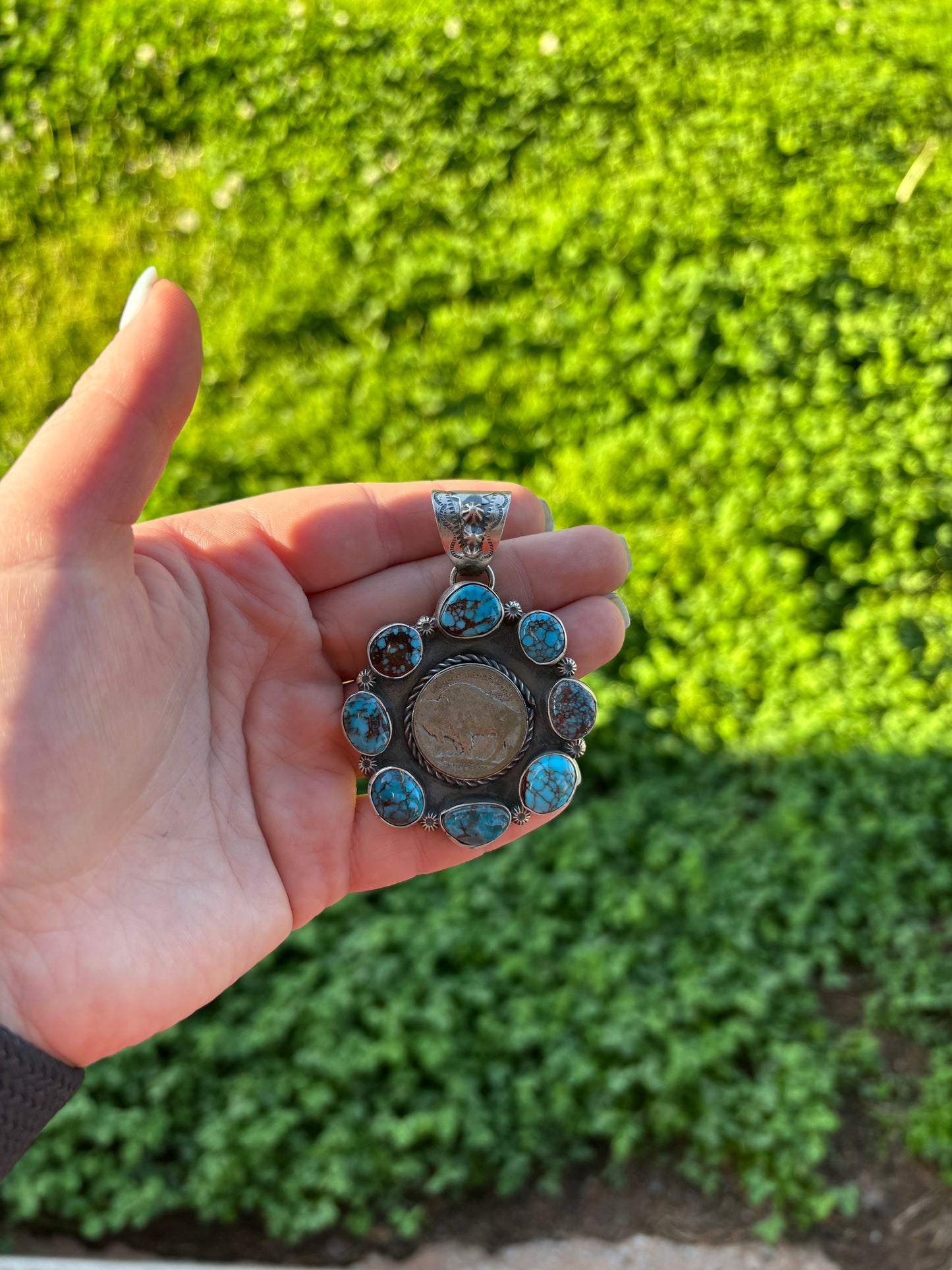 Turquoise 8-Stone Buffalo Nickel Pendant