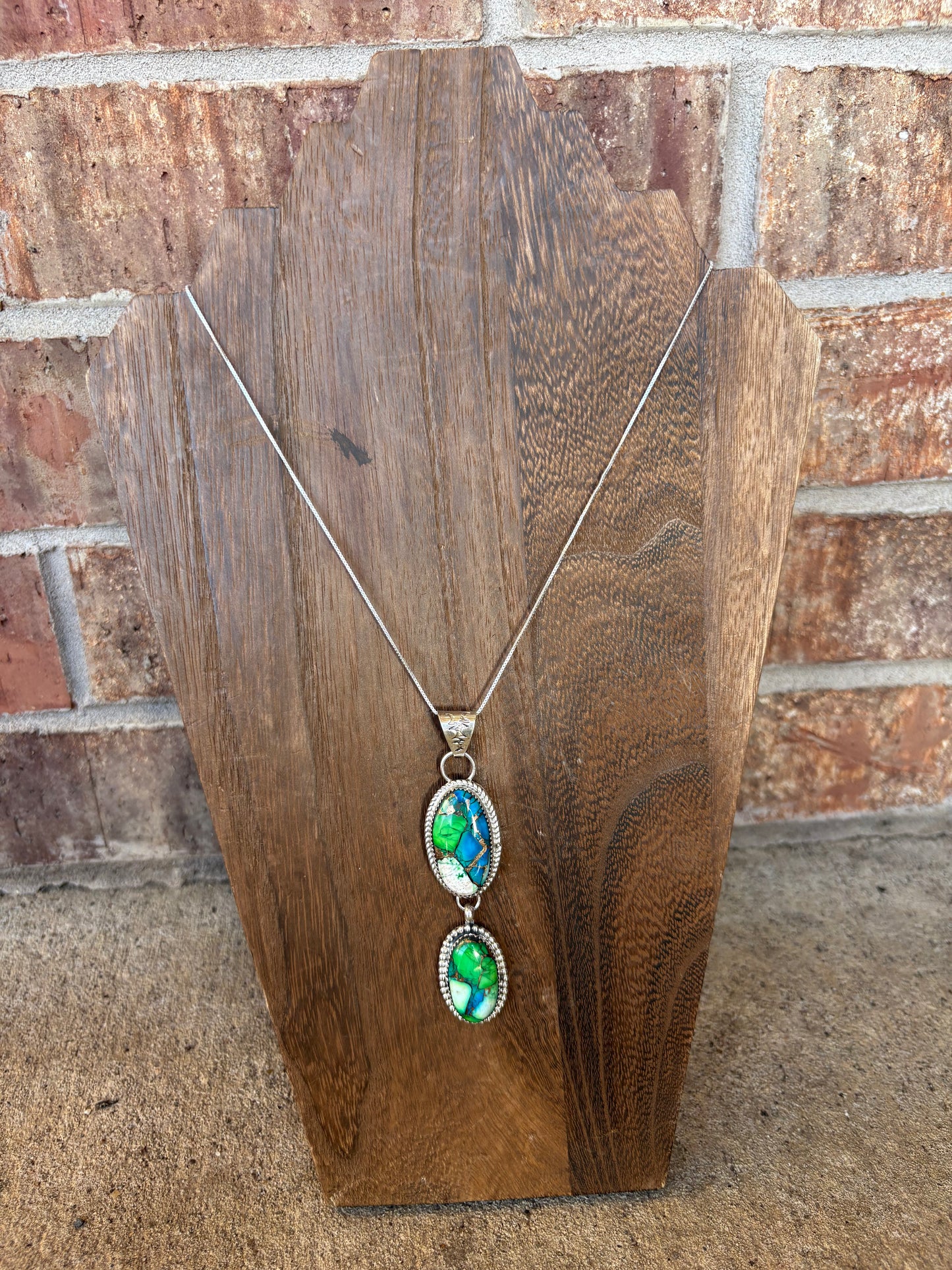 Peacock Dahlia Two Stone Pendant on Chain - 18"