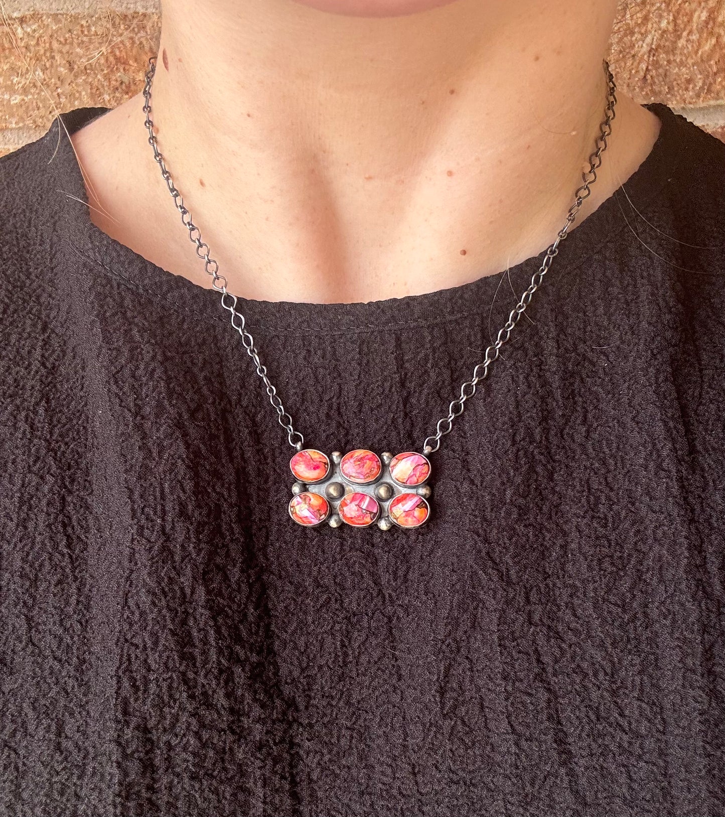 Pink Dahlia 6-Stone Bar Necklace - 18"