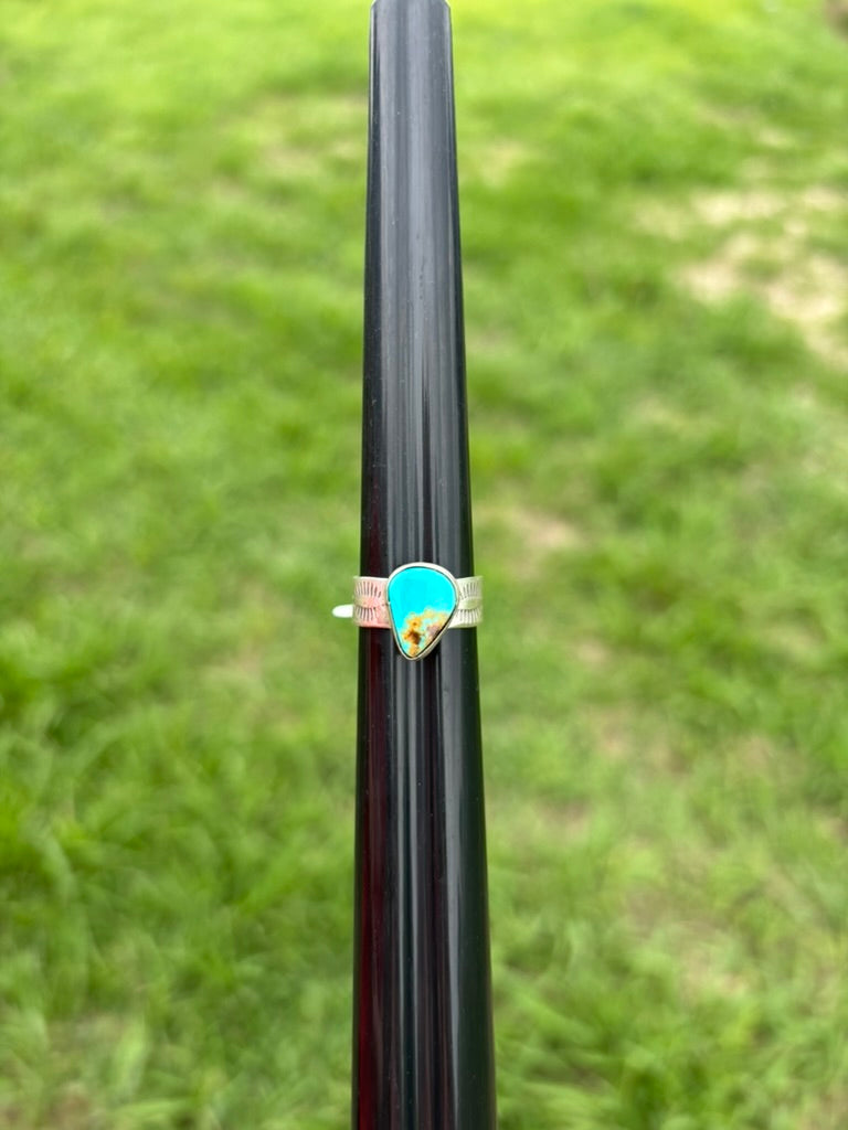 Kingman Turquoise Thick Stamped Band Ring - Size 7.5 & 6.5