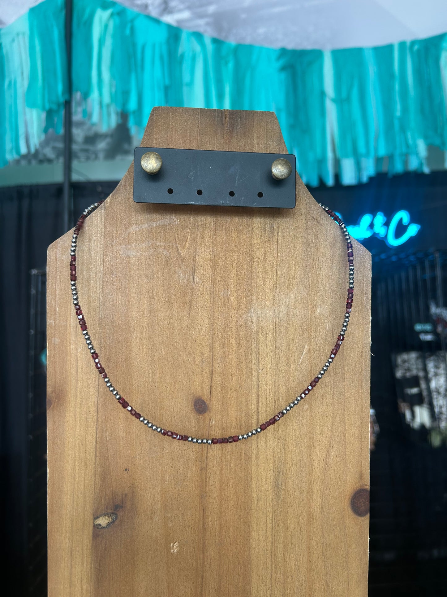 Garnet and 3mm Sterling Pearl Necklace - 18.5”