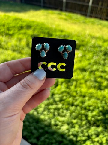 Turquoise 3-Stone 1/4 Cluster Studs