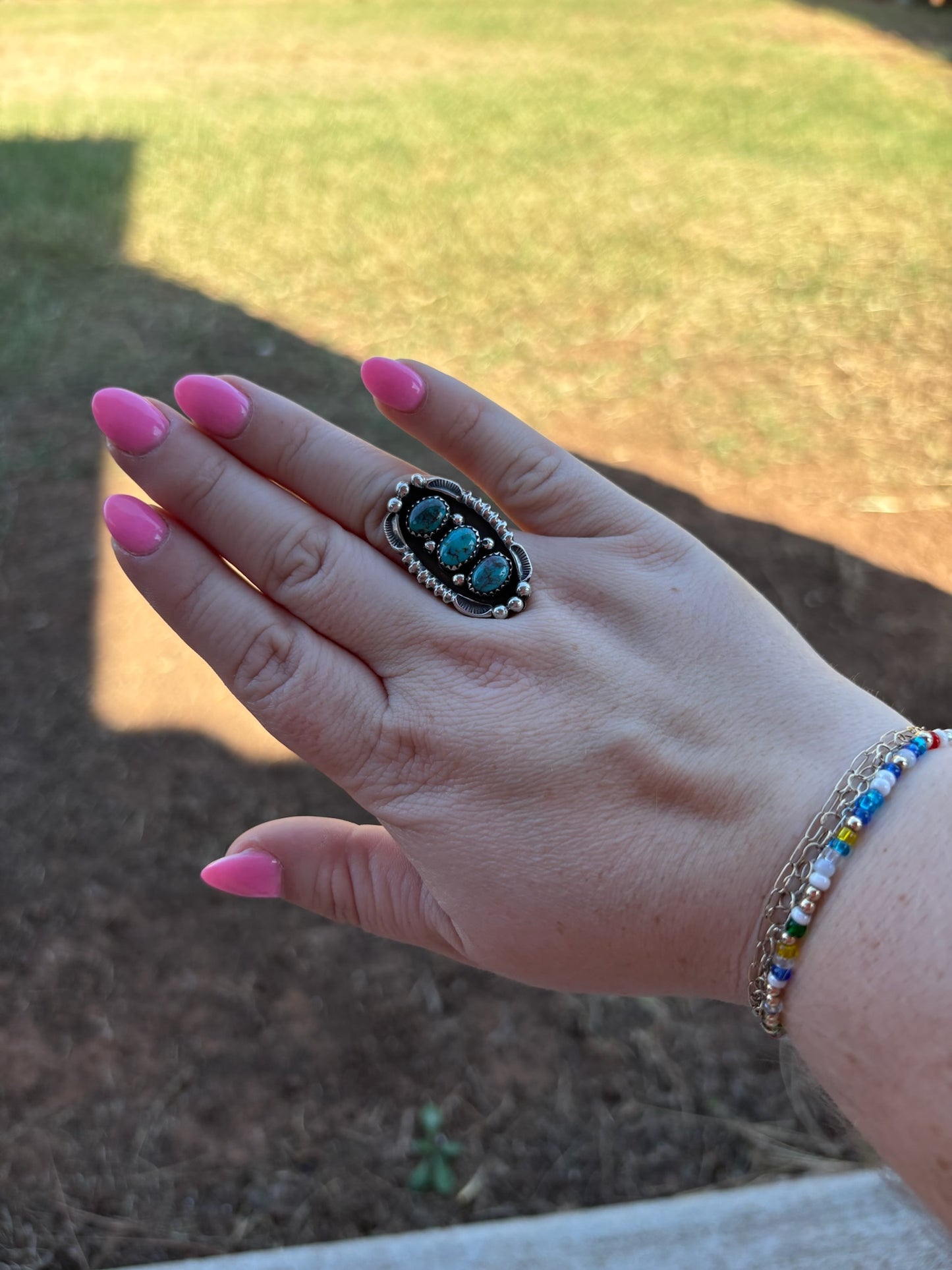 Turquoise 3-Stone Extra Detail Ring - SIZE 8.25