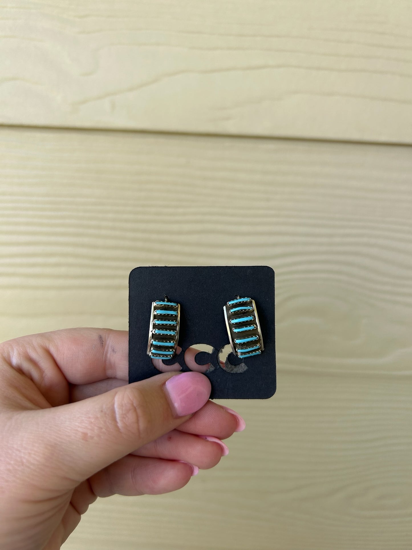 Turquoise Needle 7-Stone Half Hoop Earrings