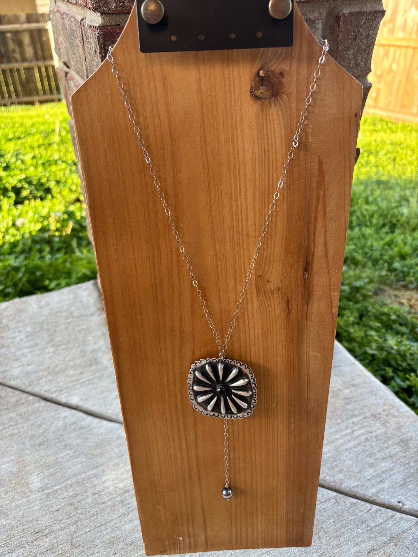 Black Onyx Sqaure Concho Necklace (24" with 4" Drop)