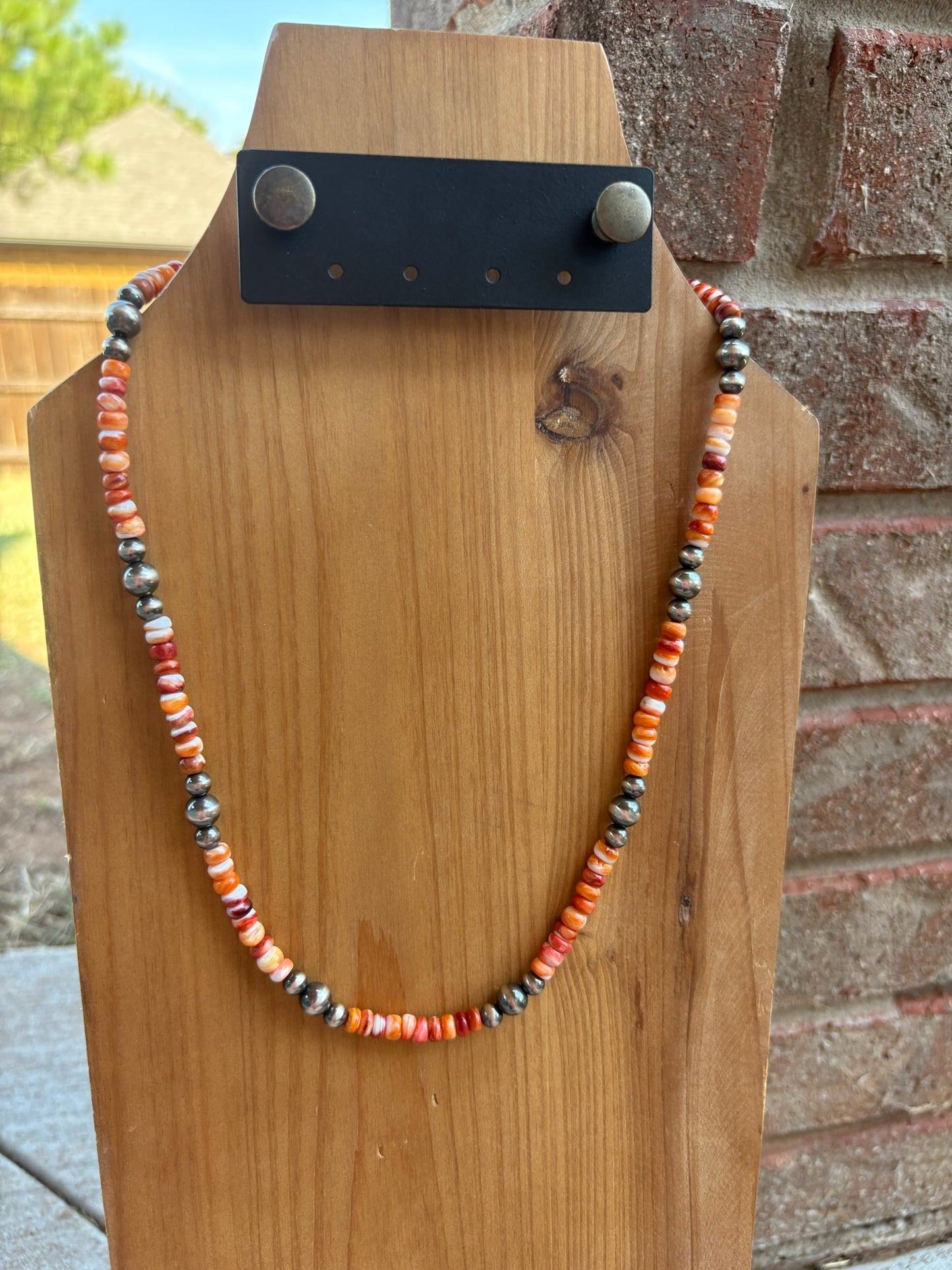 22" Orange and Graduated Pearl Stacker Necklace