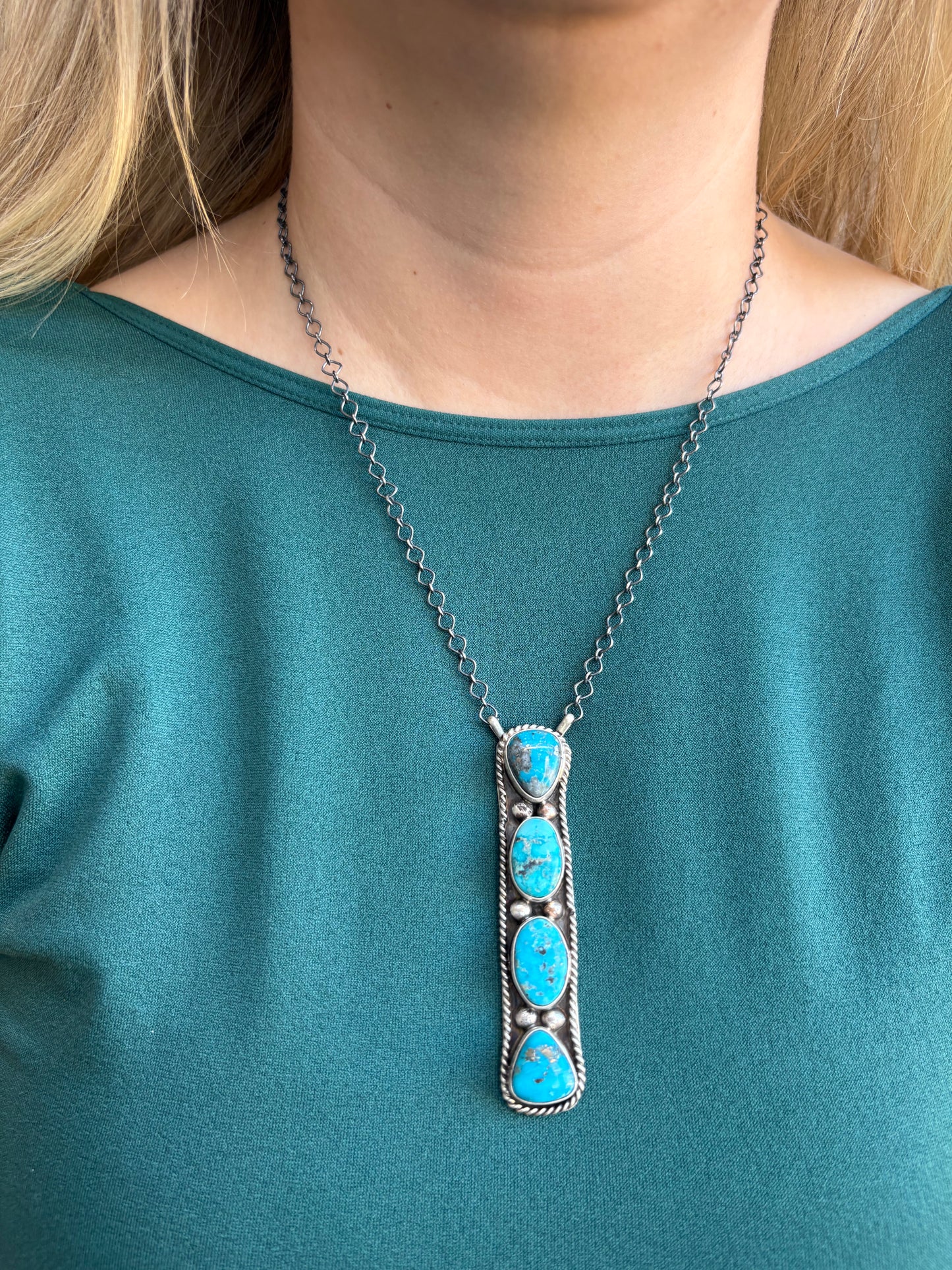 Turquoise 4-Stone Lariat Necklace - 18"