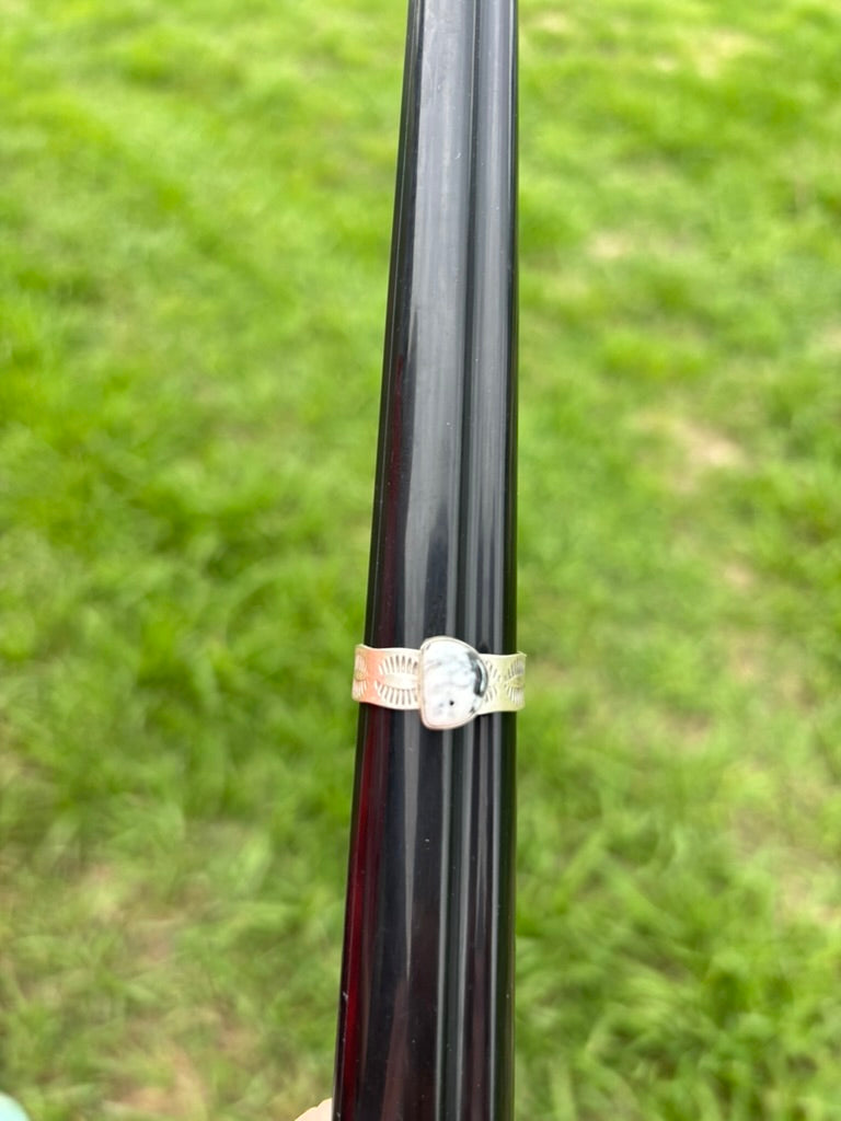Single Stone Wide Stamped Band Ring - MULTIPLE STONES/SIZES