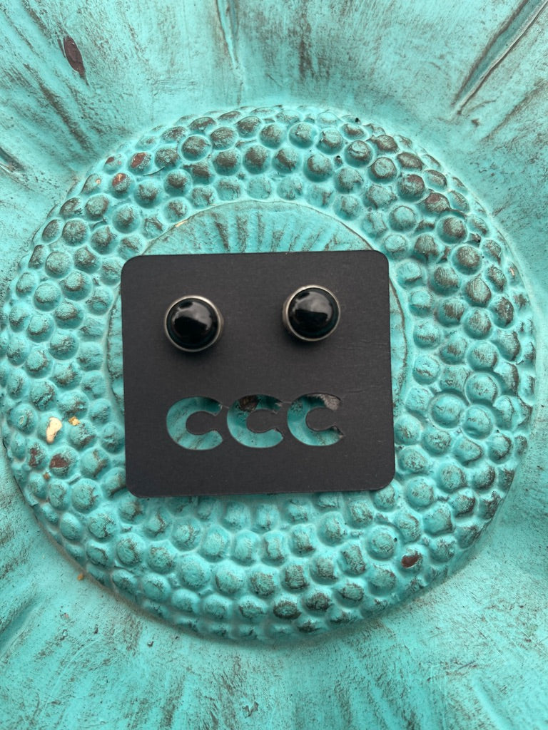 Black Onyx Tall Bexel Circle Earrings