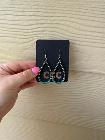 Turquoise Teardrop with 3mm Sterling Silver Pearl Earrings