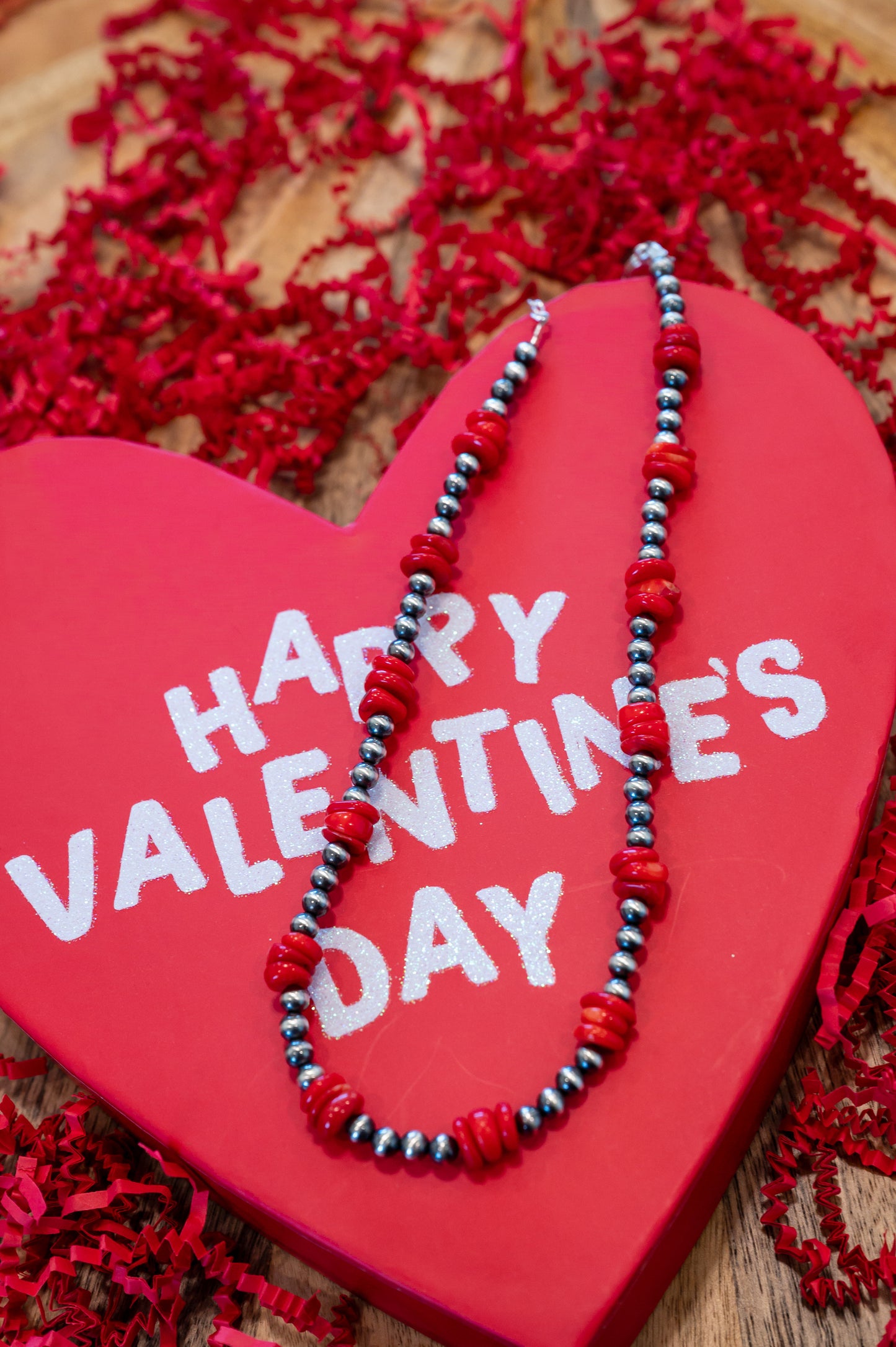 The Cupid Red Coral and Sterling Pearl Necklace - 16"
