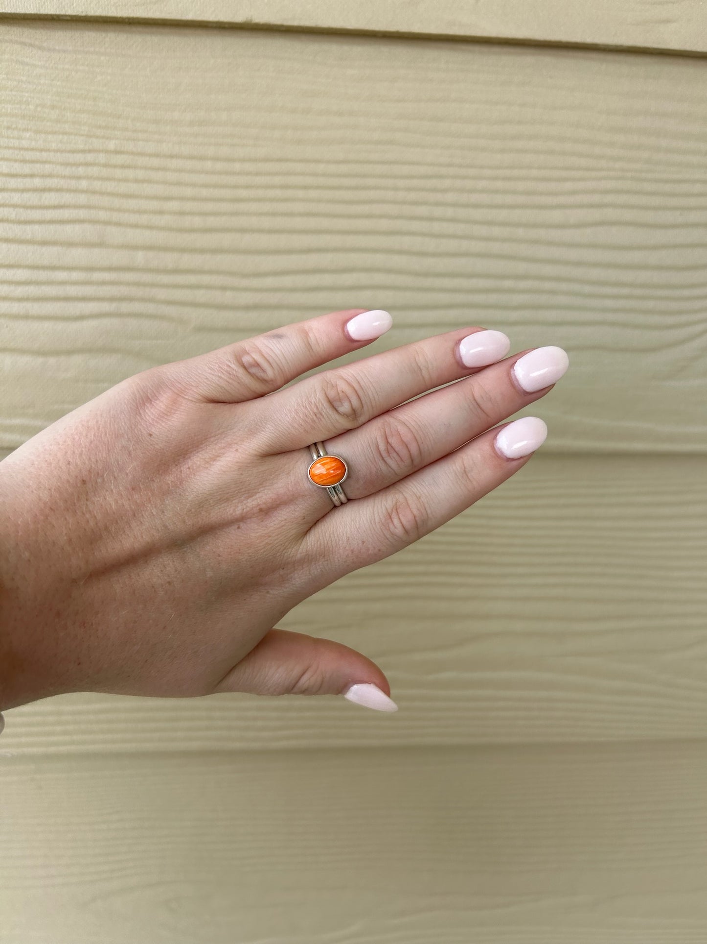 Orange Spiny Oval Double Band Ring - SIZE 9 1/4