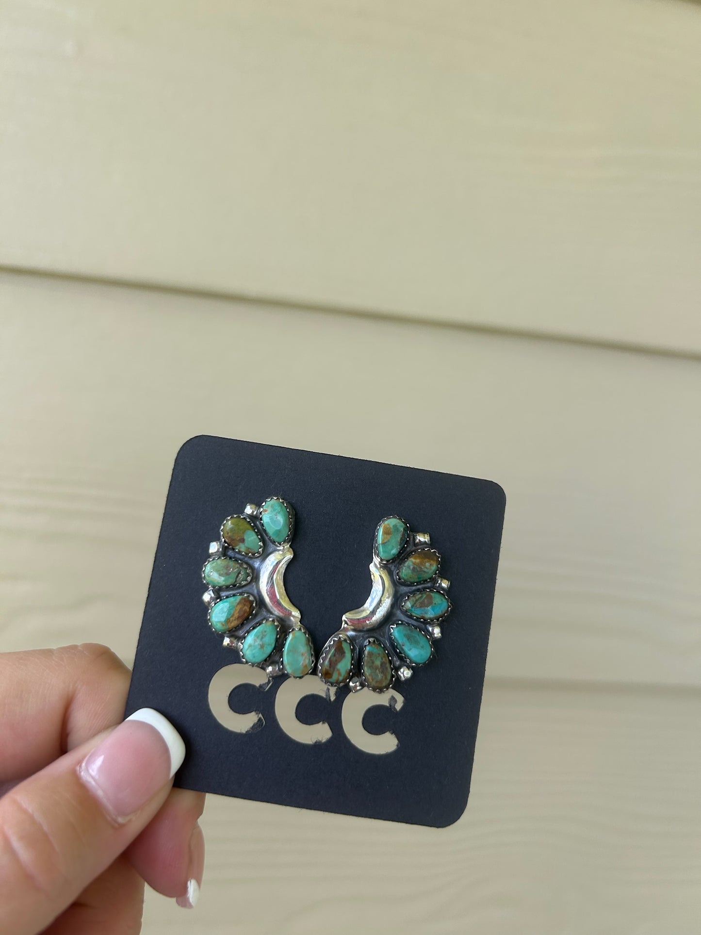 Green Turquoise and Sterling 1/2 Cluster Studs