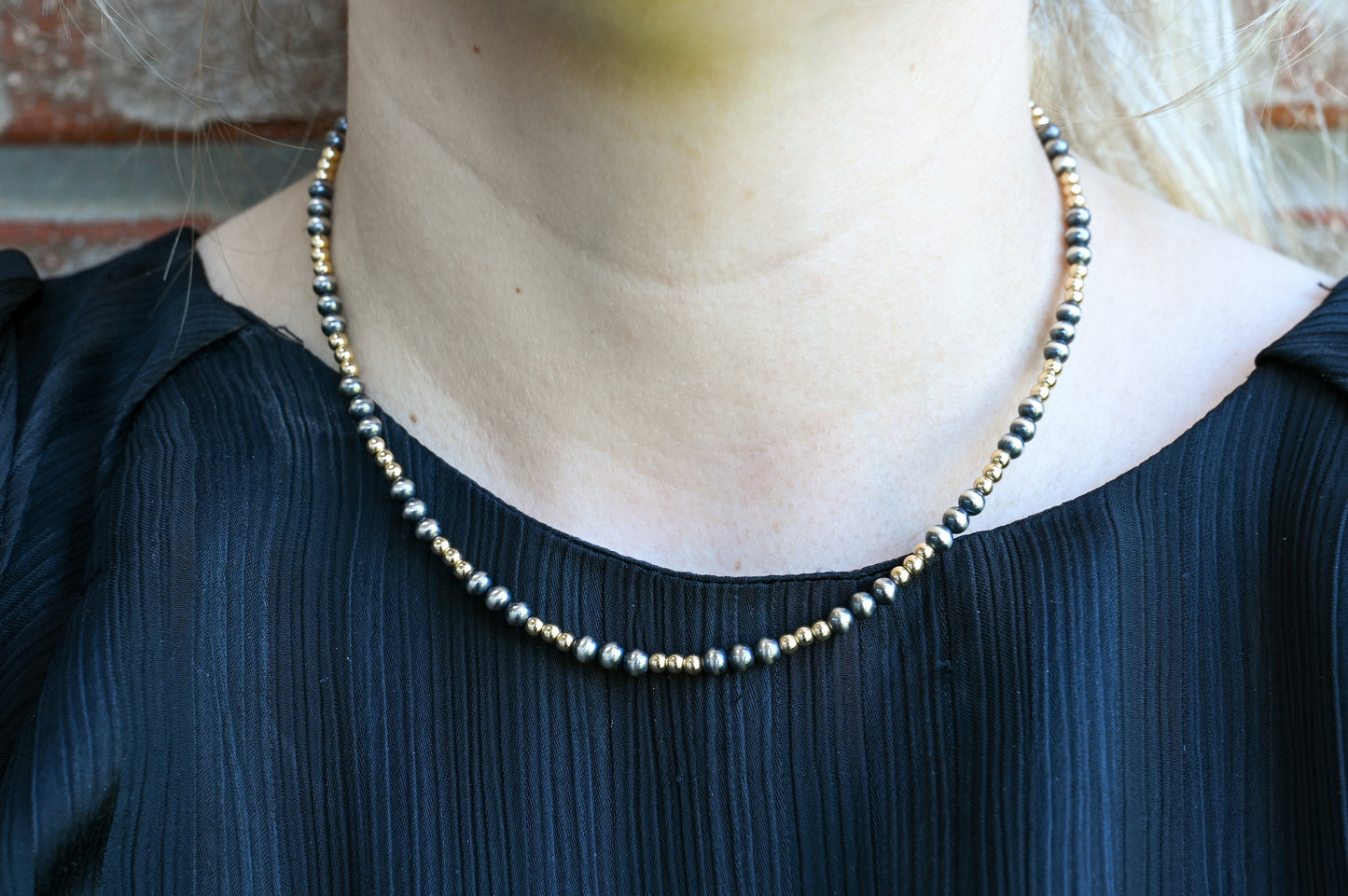 Dainty Mixed Metal Choker Necklace - 14.5"