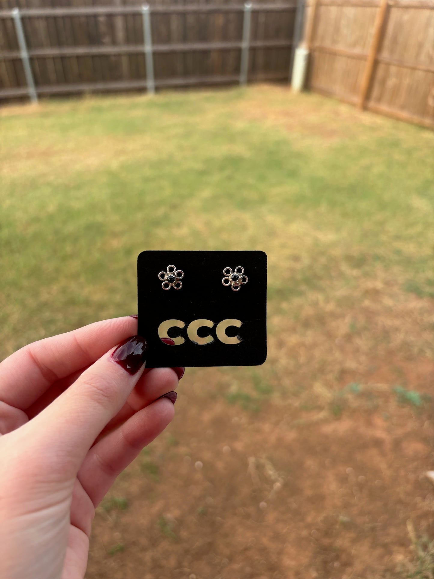 Black Onyx Open Flower Stud Earrings