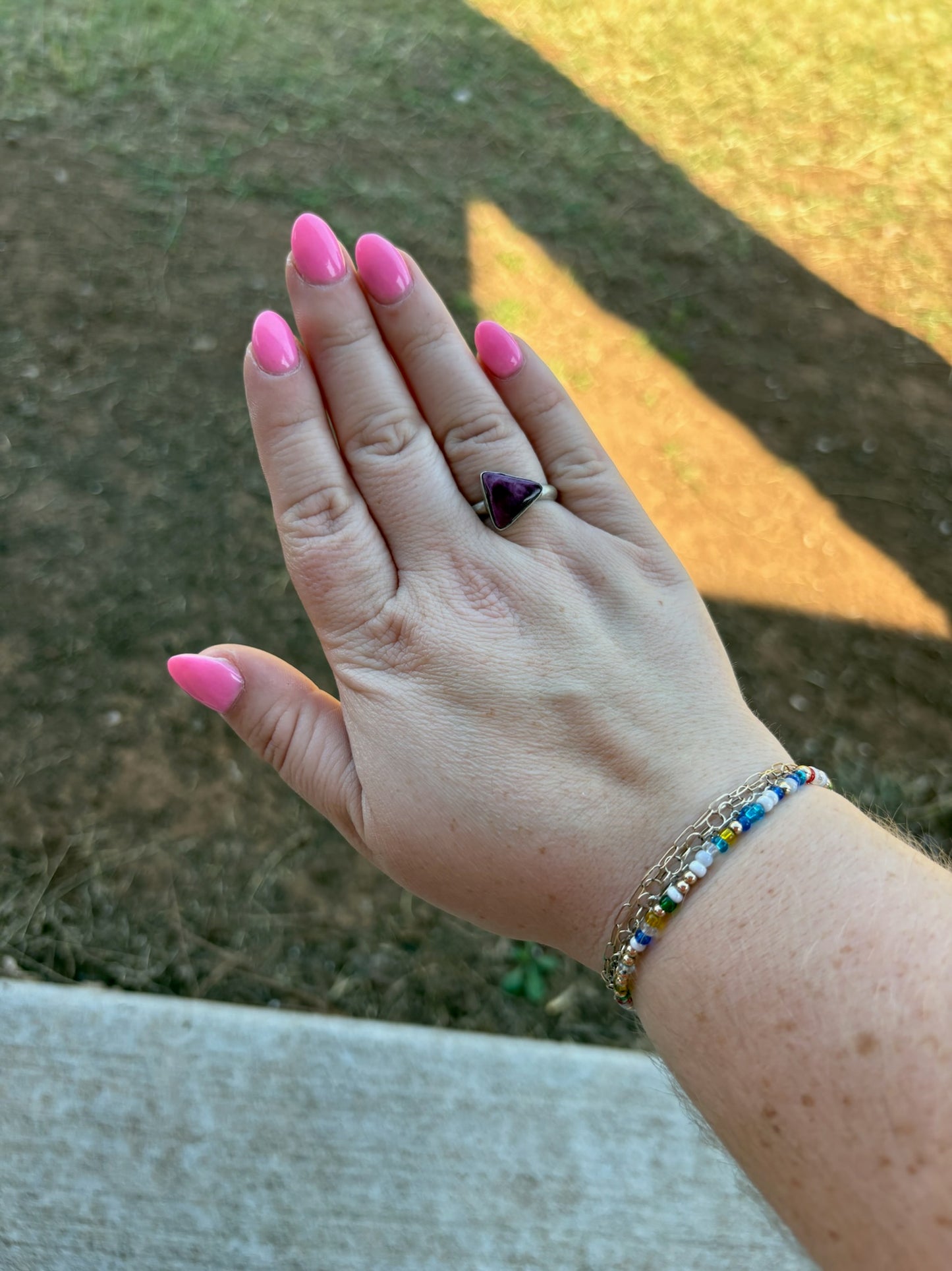 Purple Spiny Triangle Simple Bezel Ring - SIZE 9.5