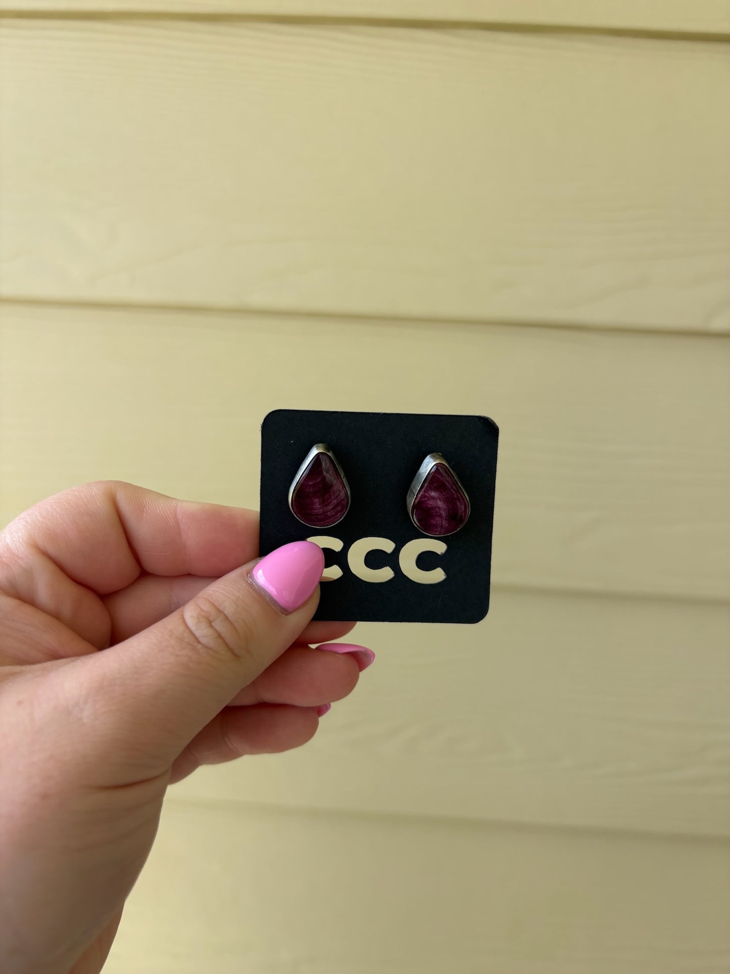 Purple Spiny Teardrop Studs with Smooth Bezel
