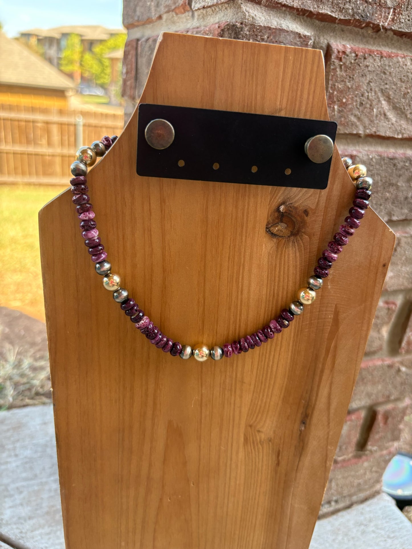 16.5" Purple Spiny and Mixed Metal Necklace