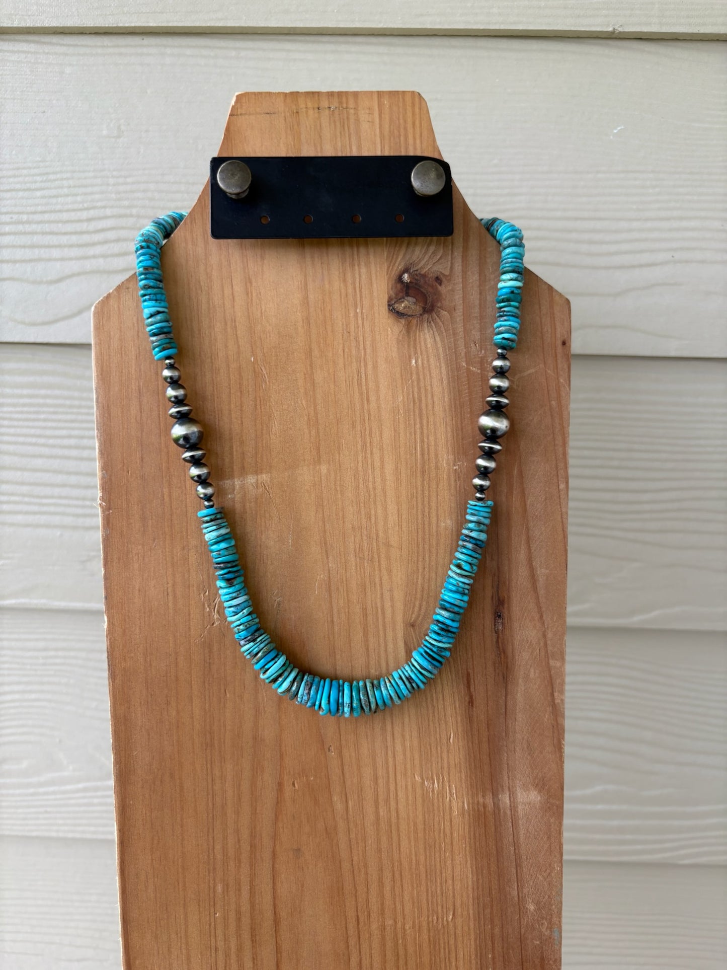 Turquoise Graduated Disc with Variated Sterling Pearls Necklace - 22.5"