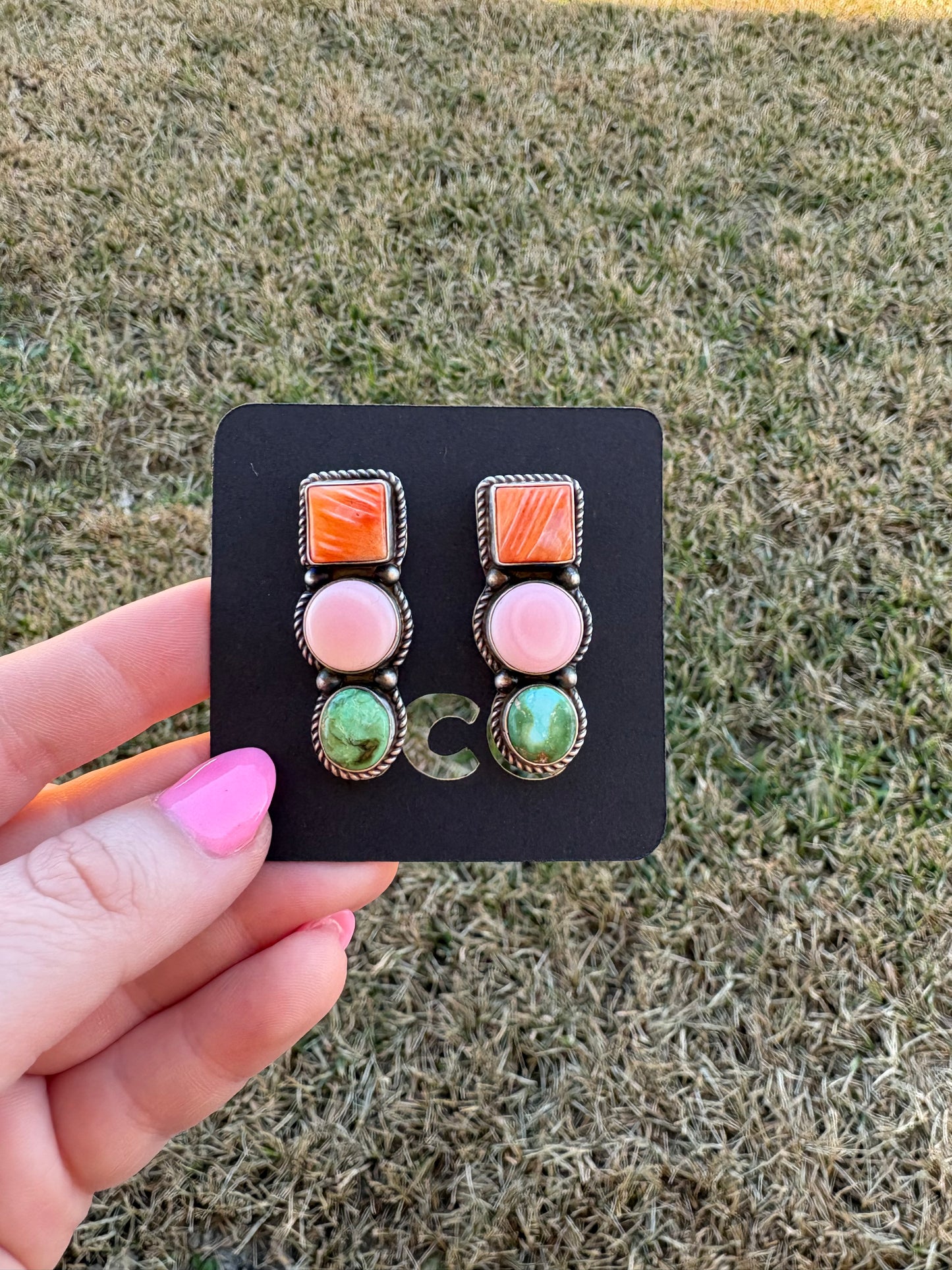 Multi-stone Three-Stone Bar Earrings