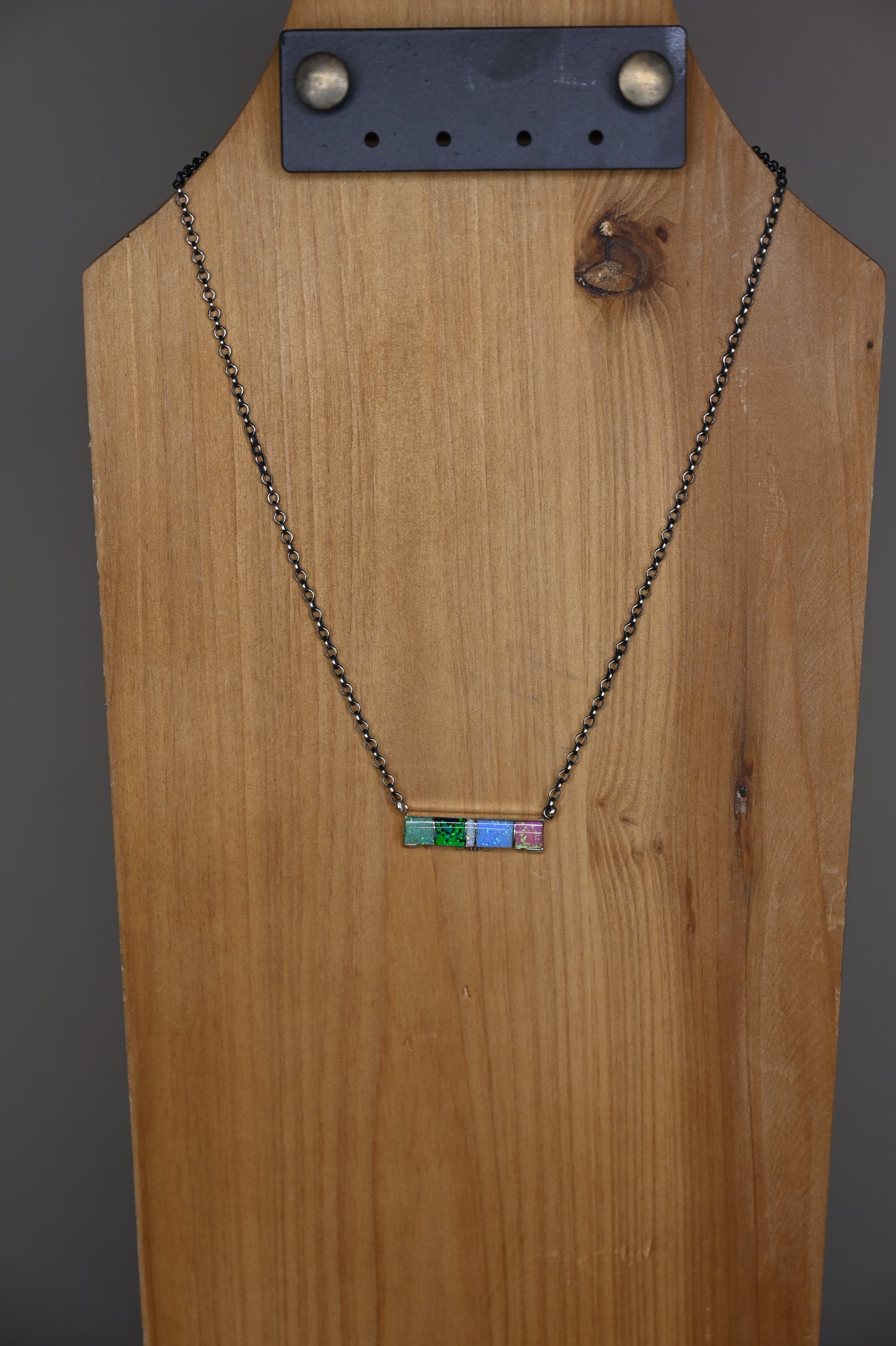 Multi-Opal Inlayed Bar Necklace