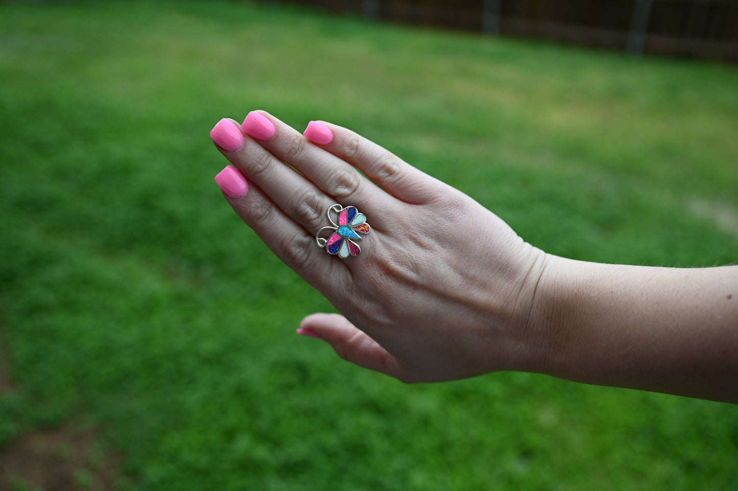 Multi-Opal Inlayed Butterfly Ring - SIZE 10