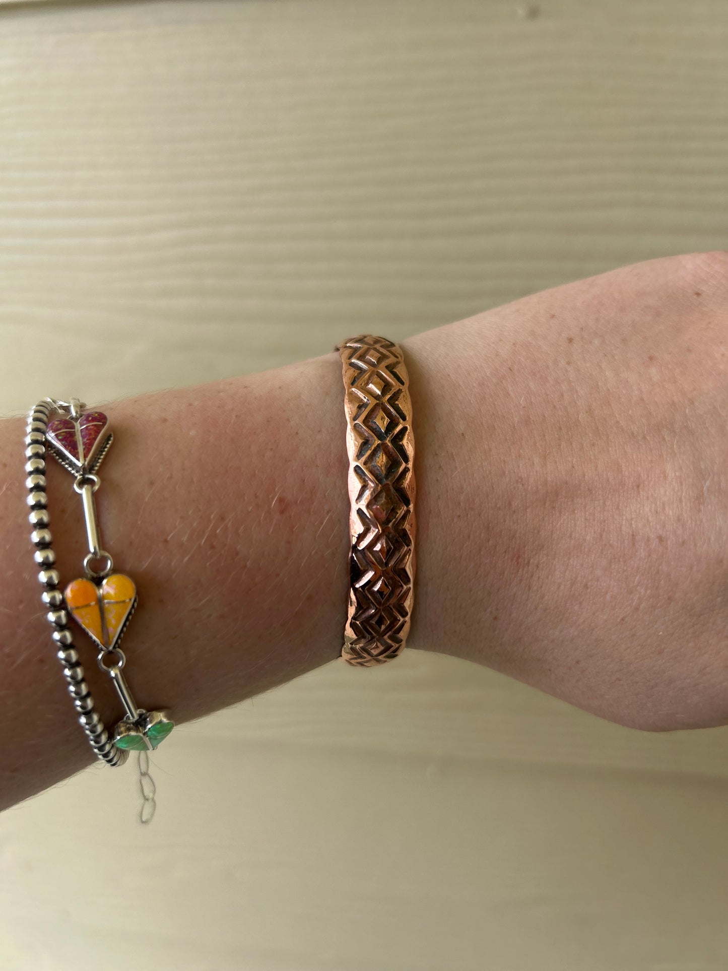 Stamped Thin Copper Mens Cuff