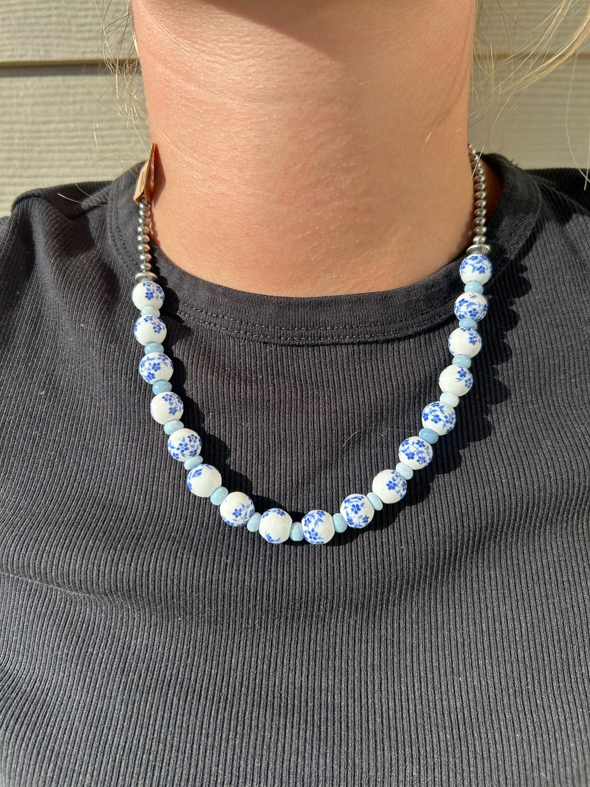 Heirloom and Blue Opal with 4mm Sterling Pearls Necklace - 19"