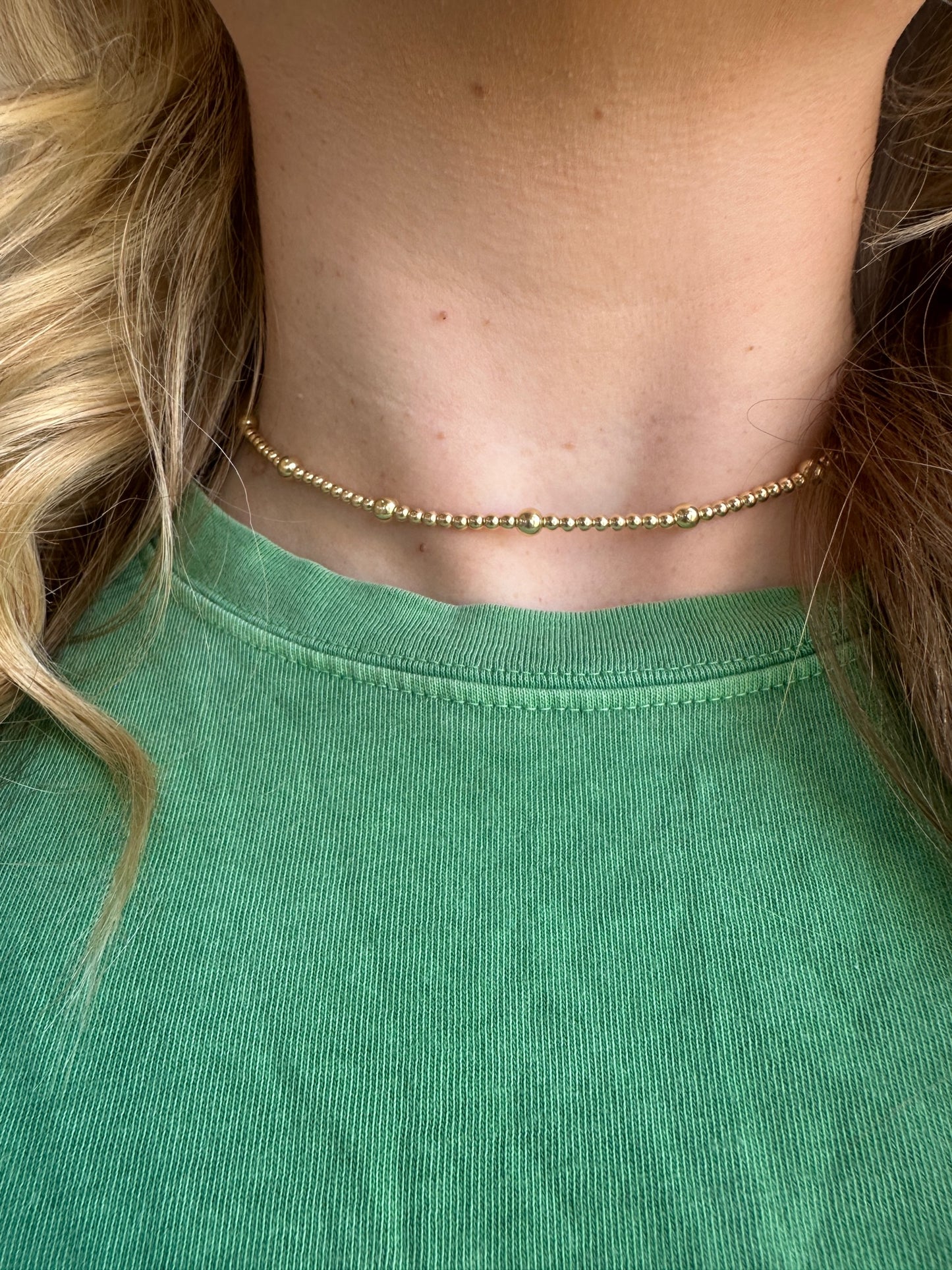 BB 16" Stretchy Olive Gold Beaded Necklace