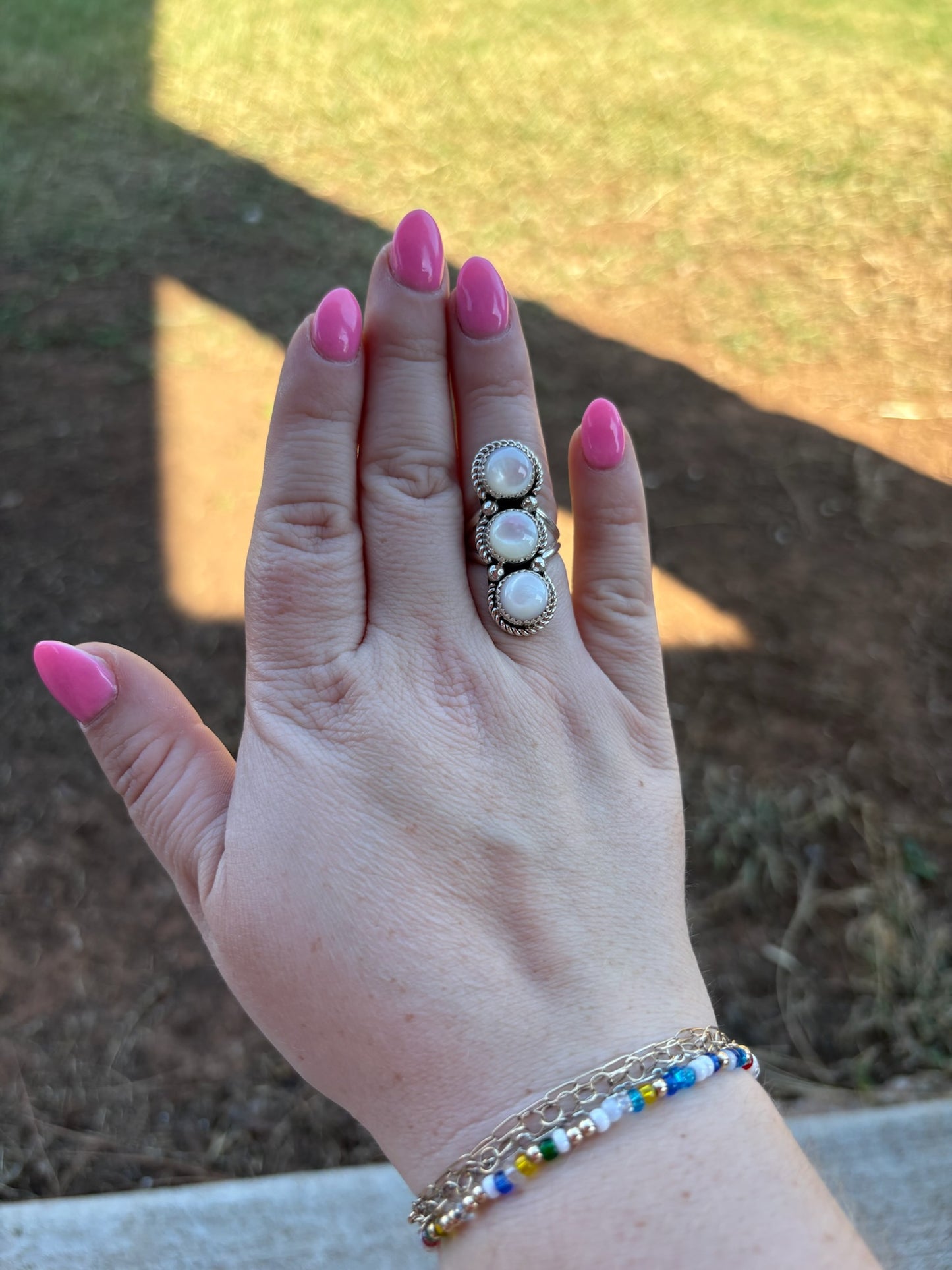 Mother of Pearl 3-Stone Ring - MULTIPLE SIZES