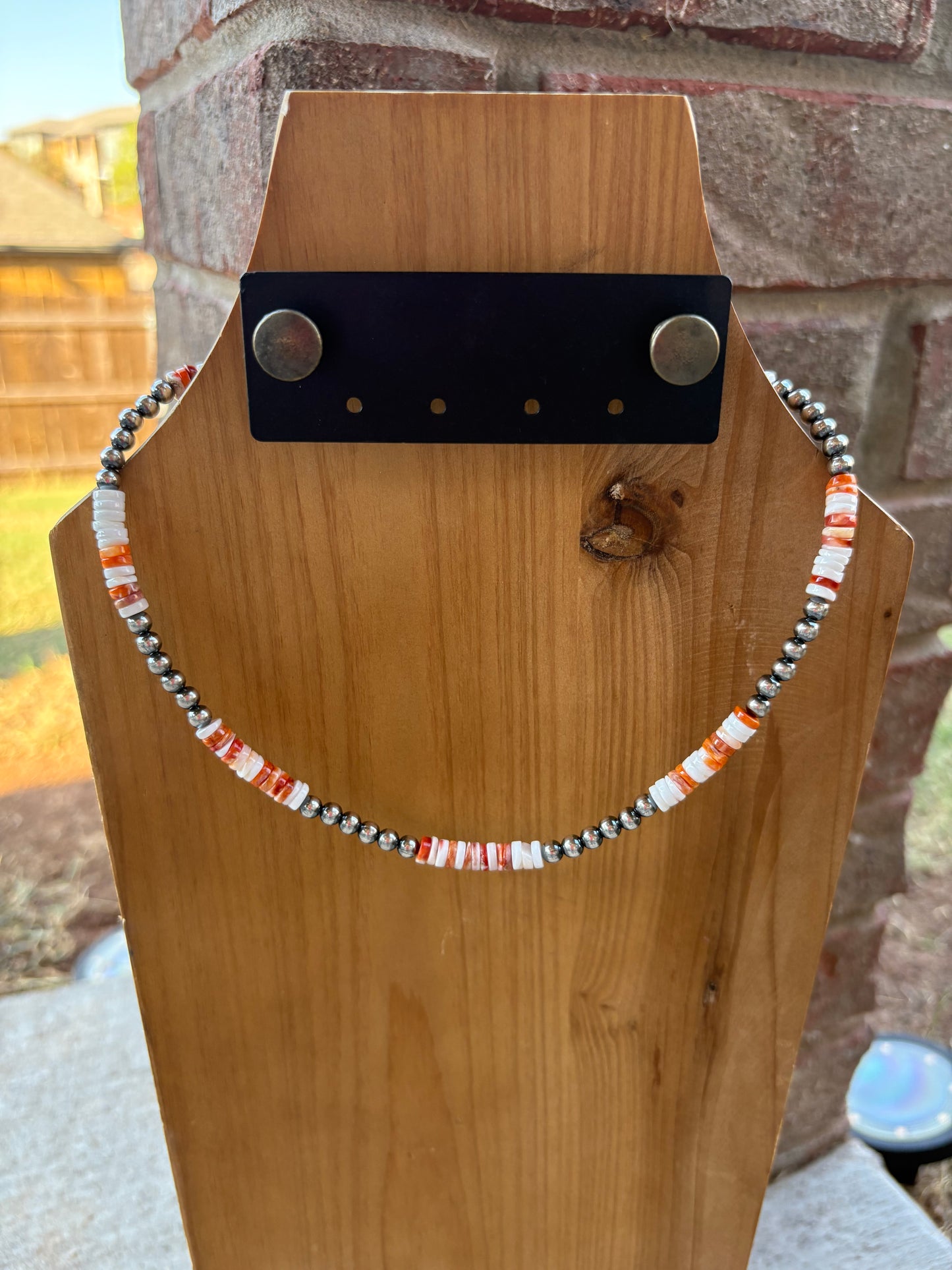 16" Orange Spiny and 5mm Sterling Pearl Necklace