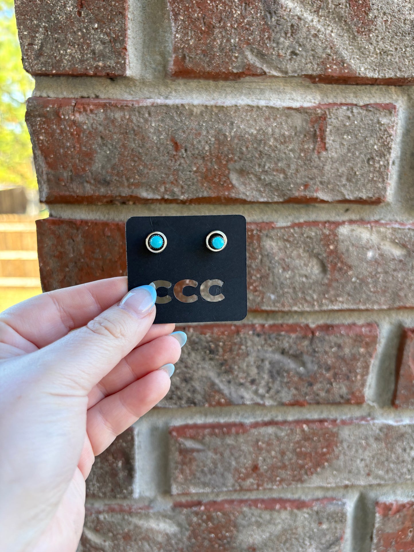 Turquoise Tall Bezel Raised Edge Studs - Small