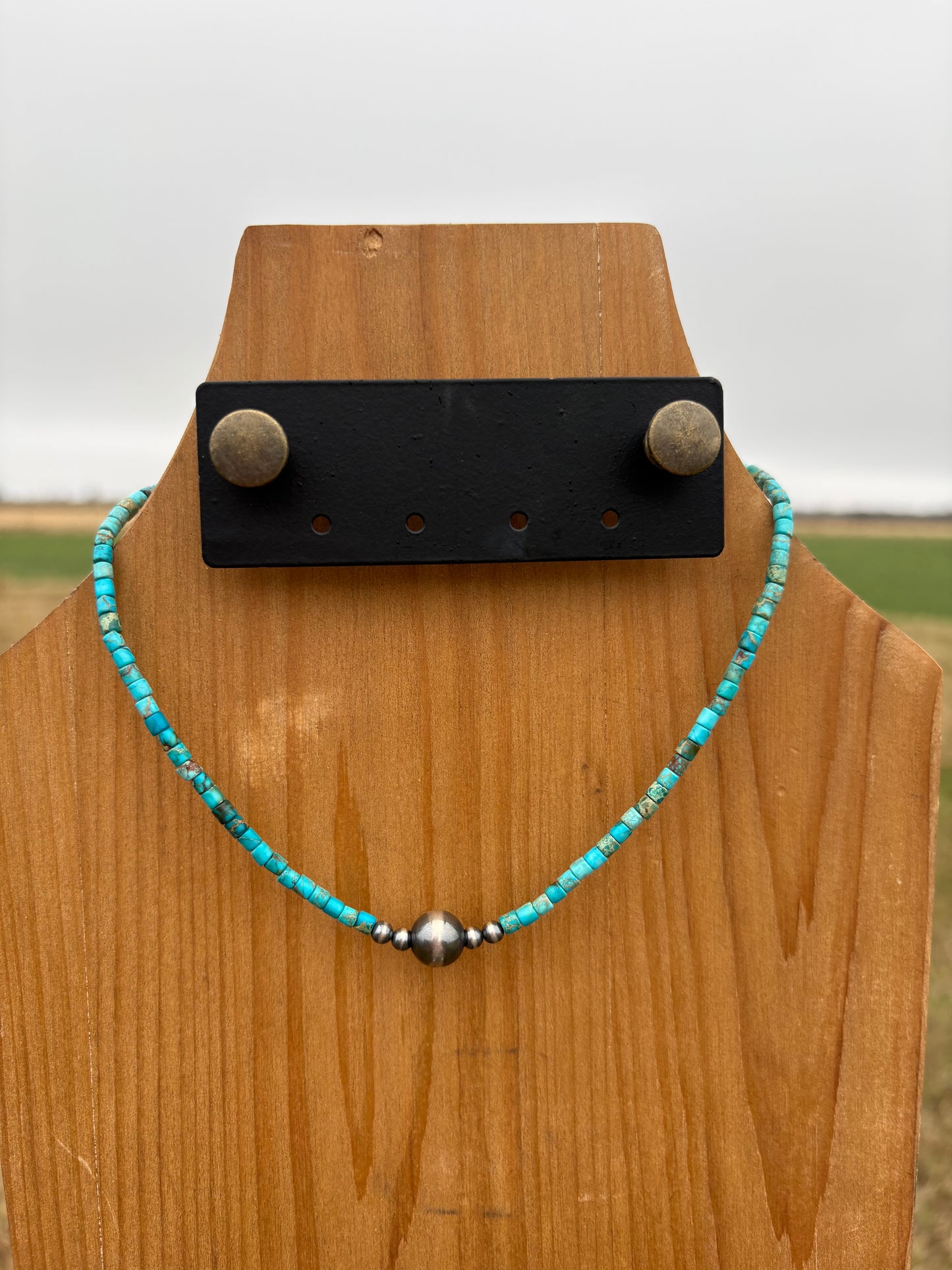 14" Turquoise with Graduated Sterling Choker Necklace
