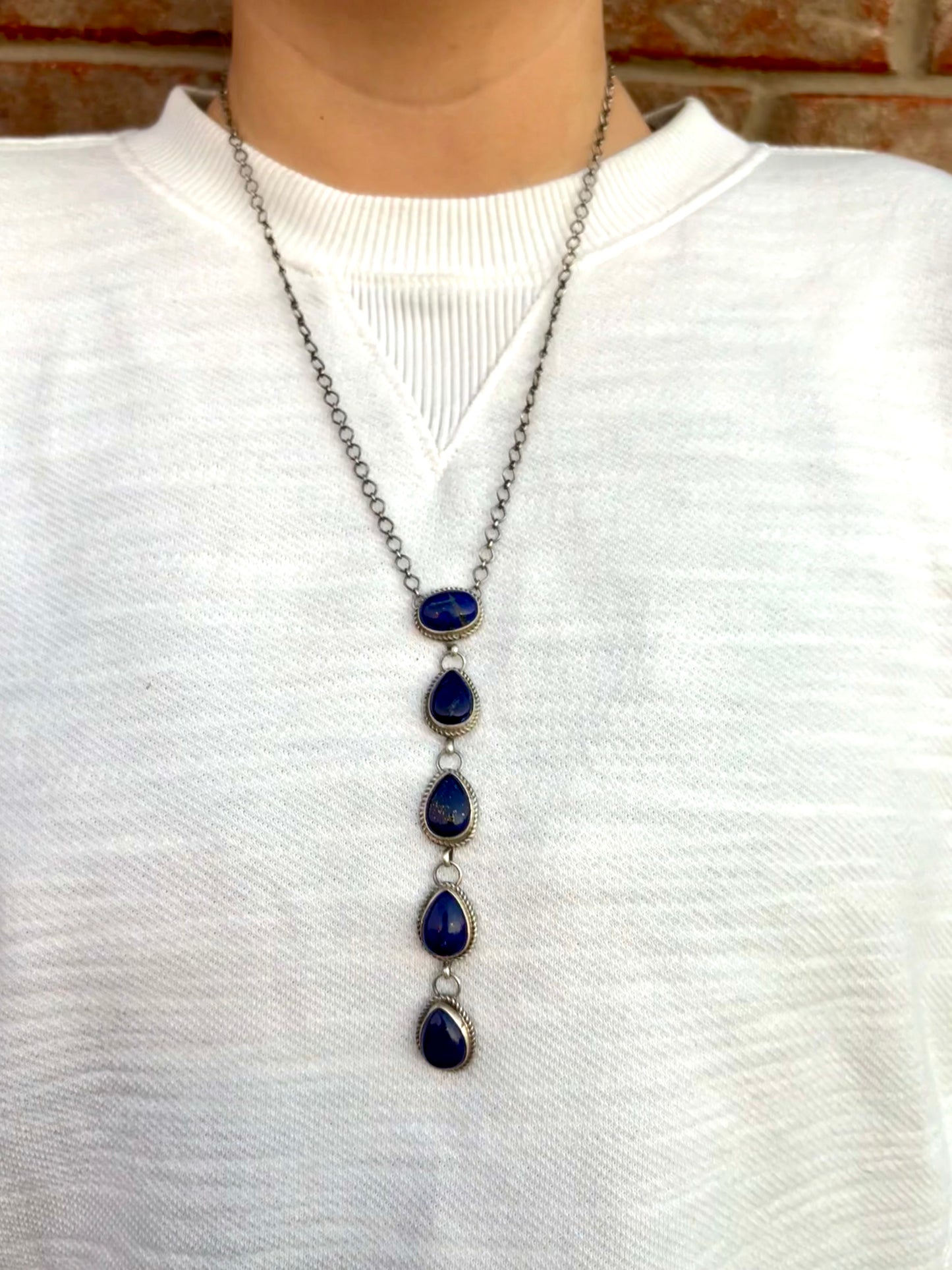 Blue Lapis 5-Stone Lariat Necklace - 22"