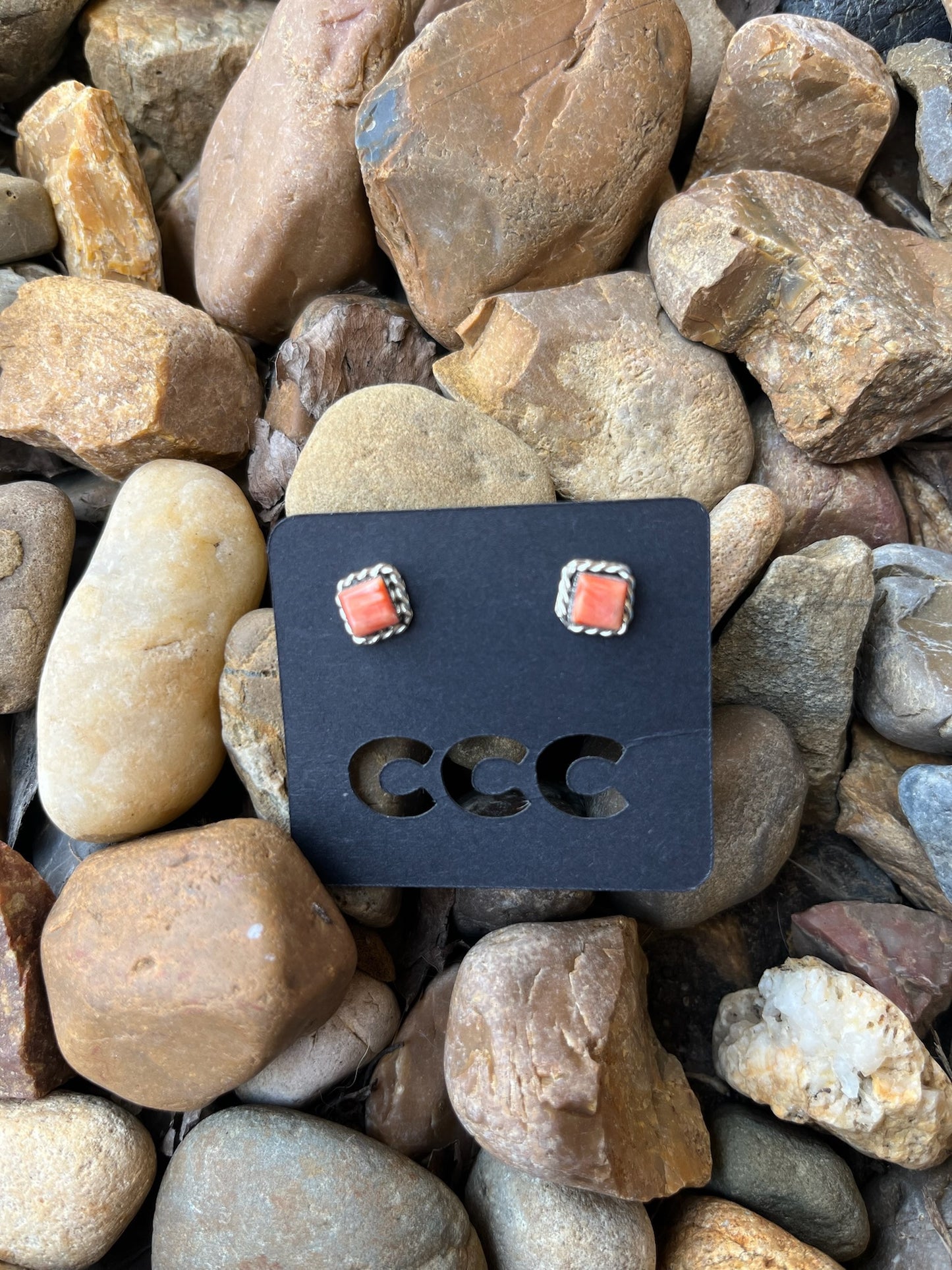 Orange Spiny Extra Small Square Studs with Rope