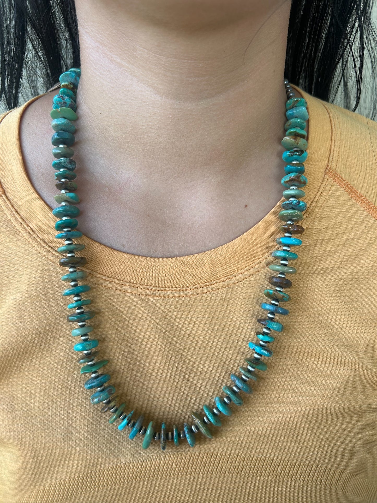 Turquoise Heishi with Sterling Pearl Spacer Beads - 24"