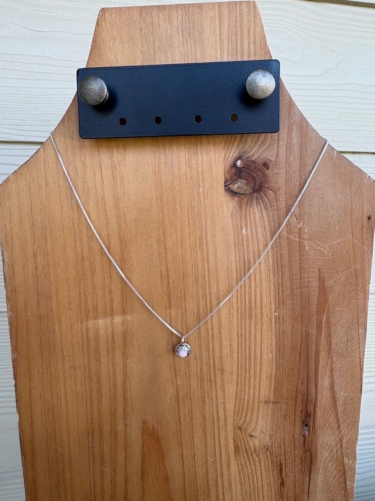 Pink Conch Dainty Circle Pendant on Chain - 16"