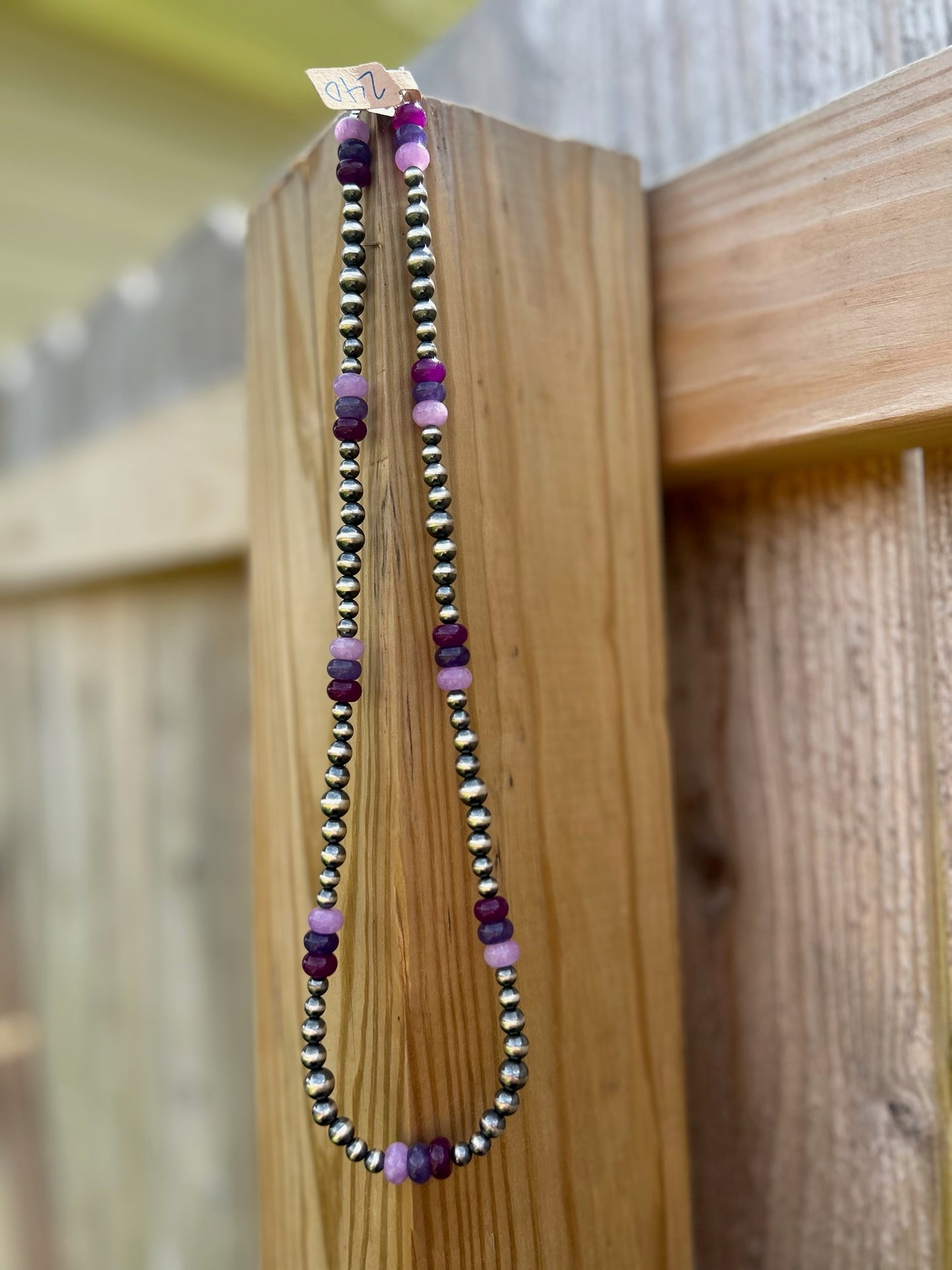 Triple Purple Jade with Variated Sterling Pearls - 22"