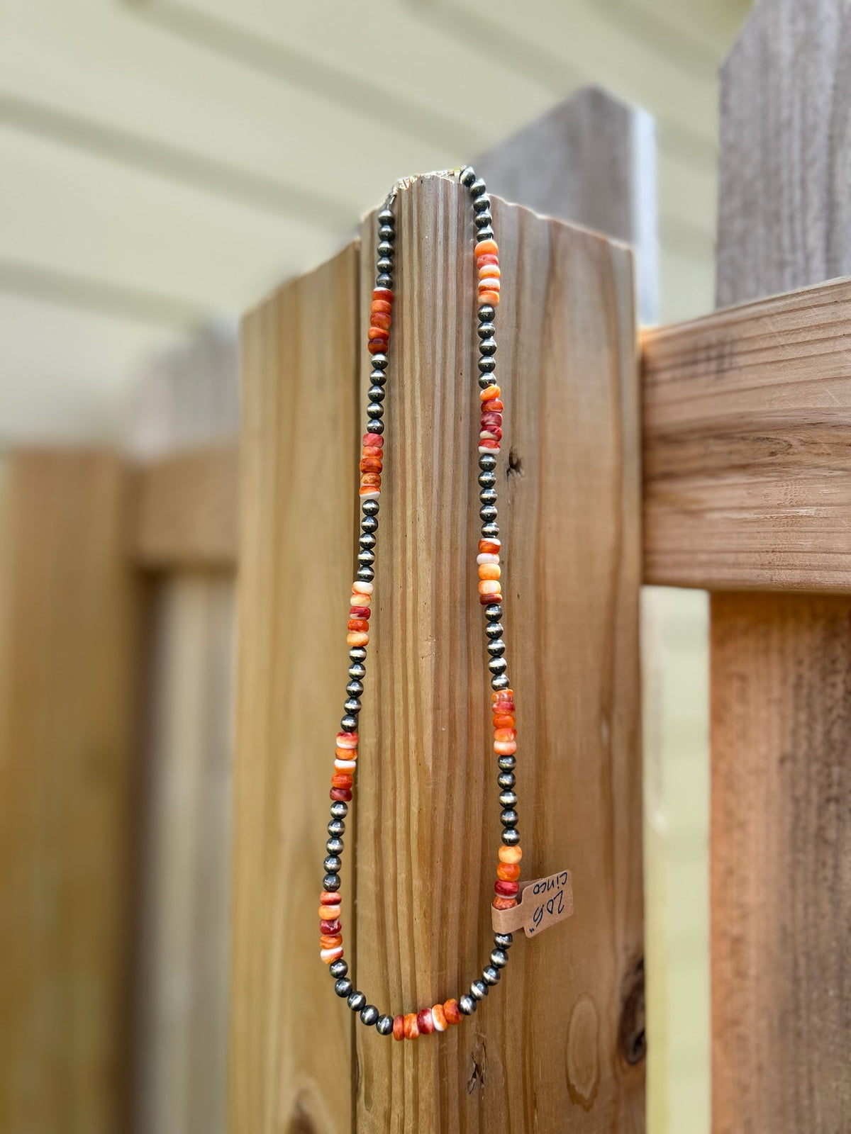 Cinco Orange Spiny and 5mm Sterling Pearls Necklace - 20.5"