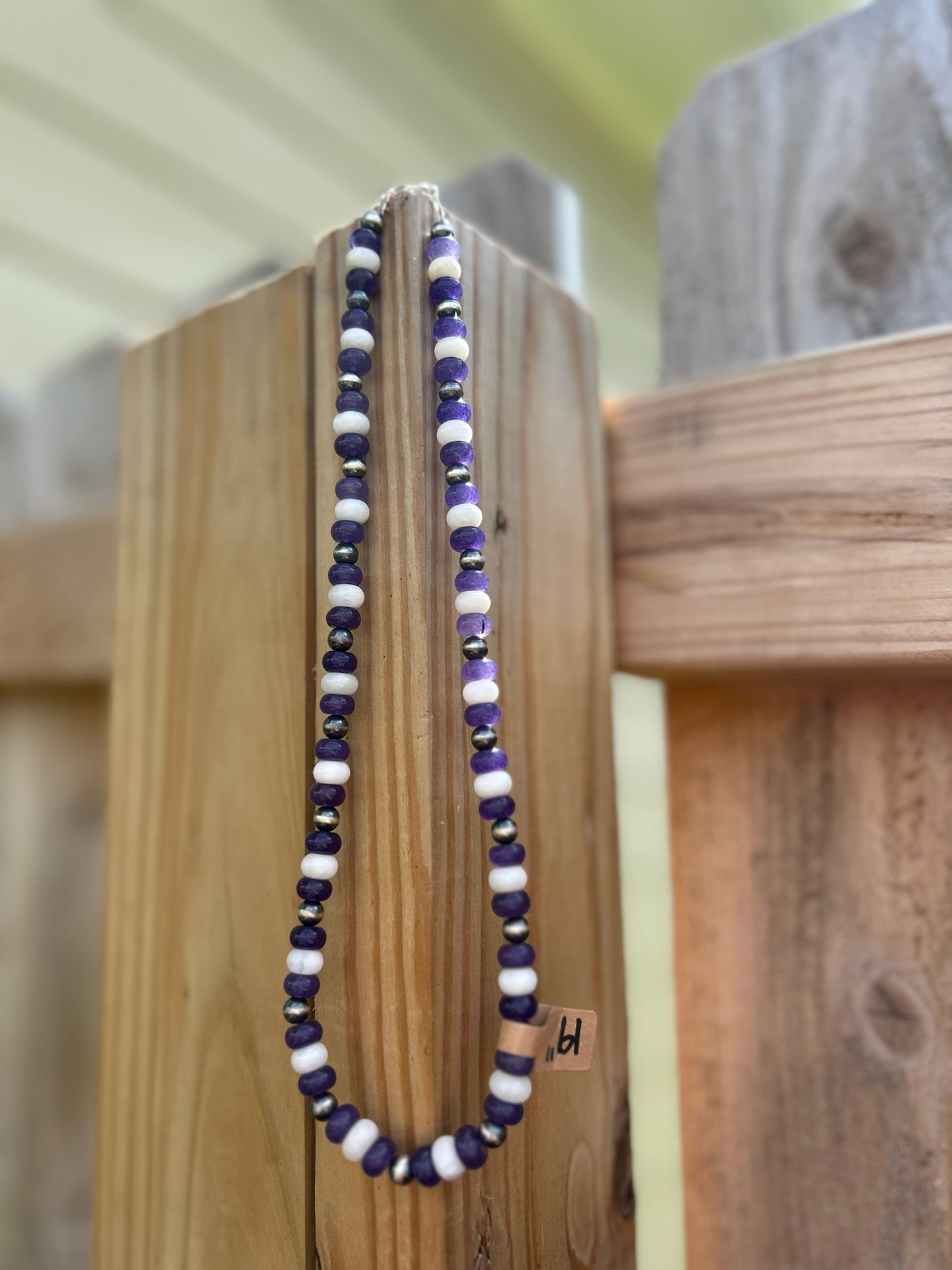 Purple and White Jade with 6mm Sterling Pearls - 19"