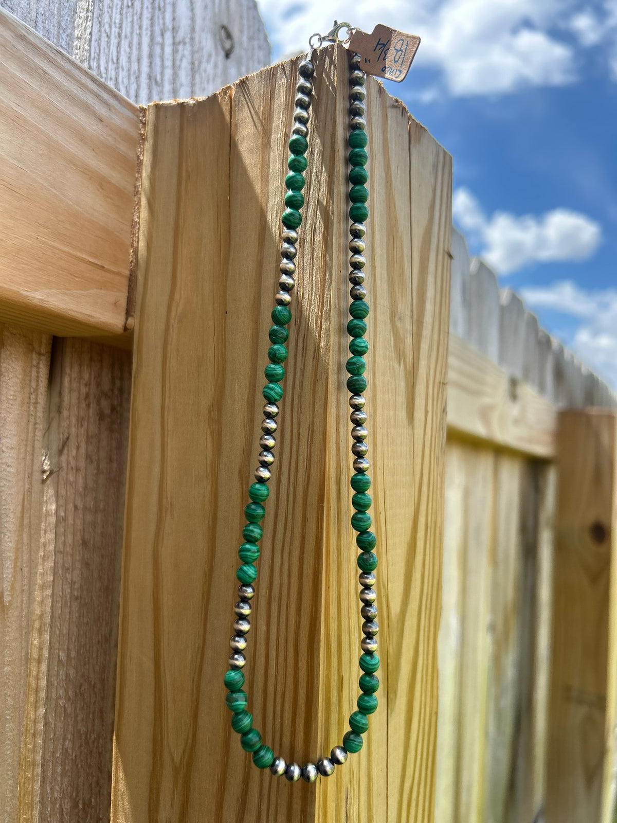 Cinco Malachite with 5mm Sterling Pearls - 18 3/4"