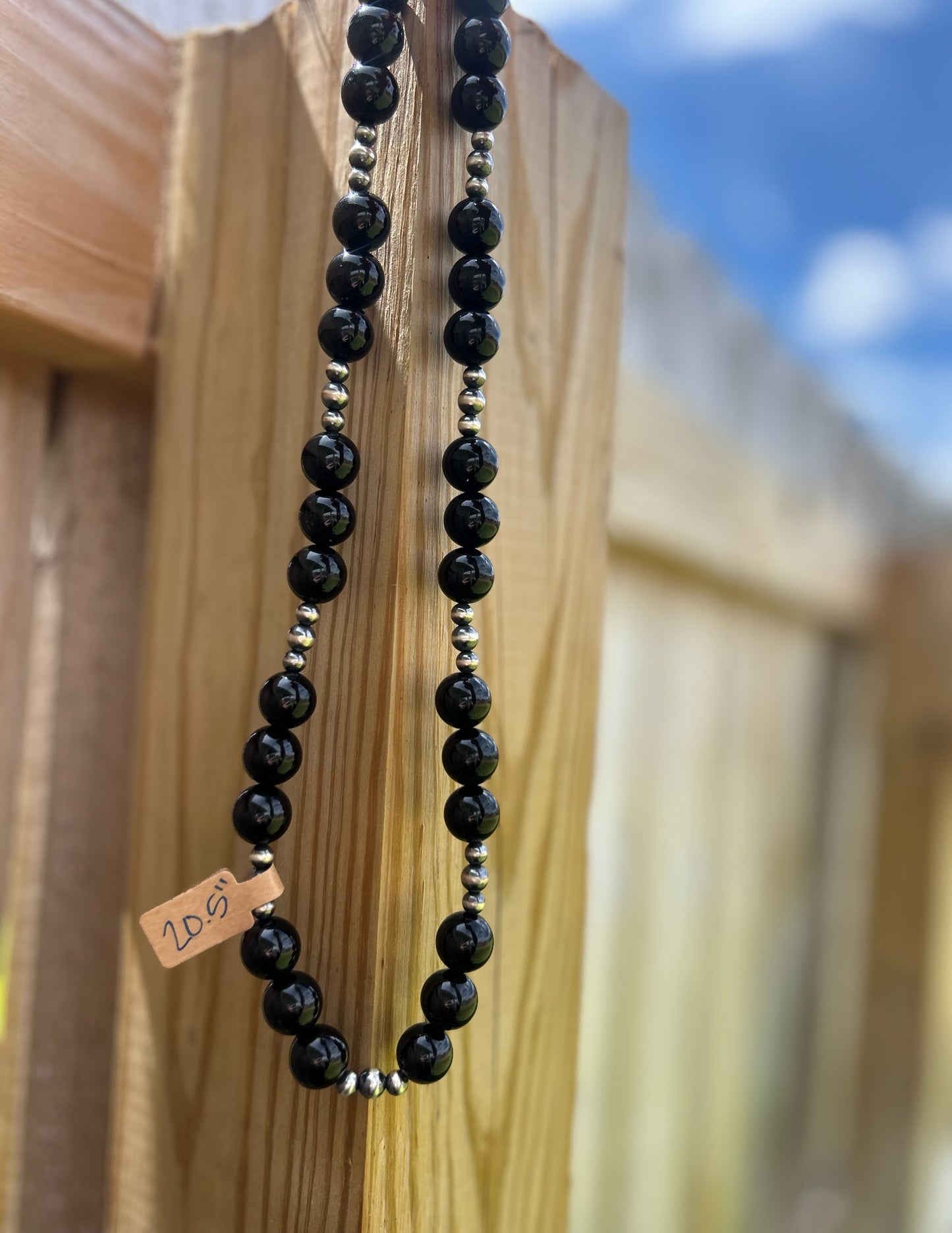 The Chunky Black Onyx with Variated Sterling Pearls Necklace - 20.5"