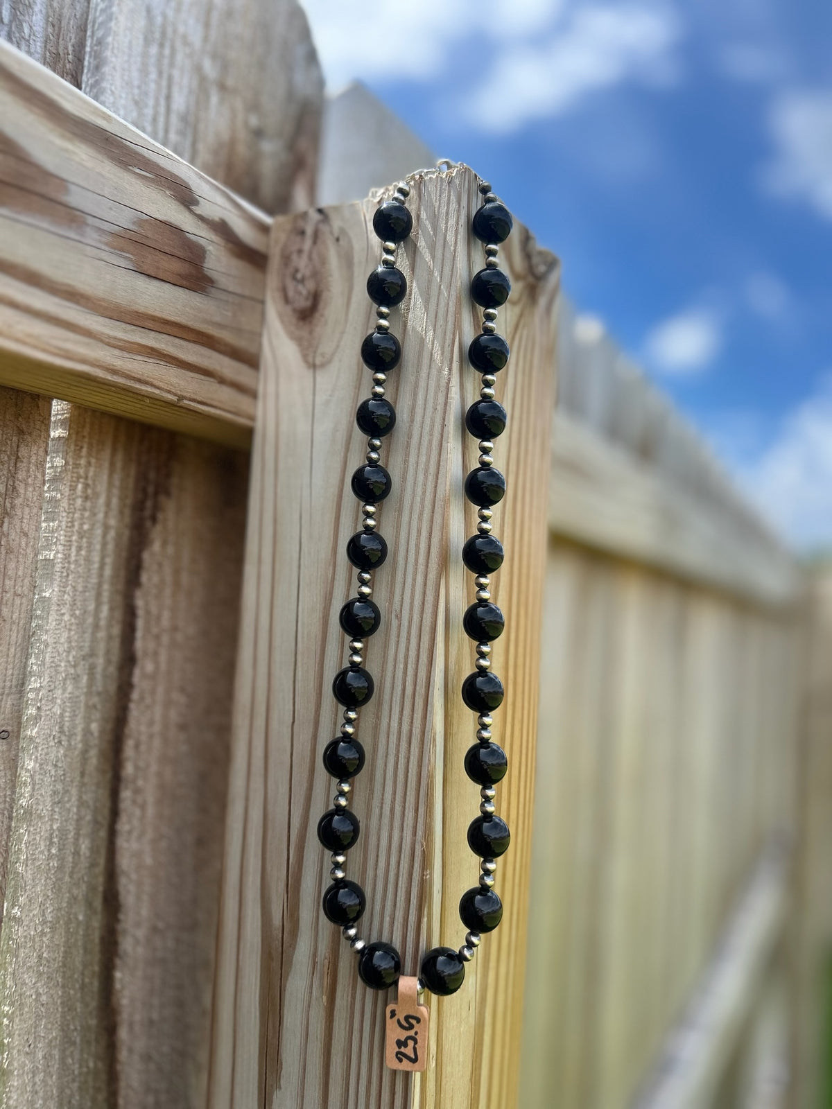 The Chunky Black Onyx with 5mm Sterling Pearls Necklace - 23.5"