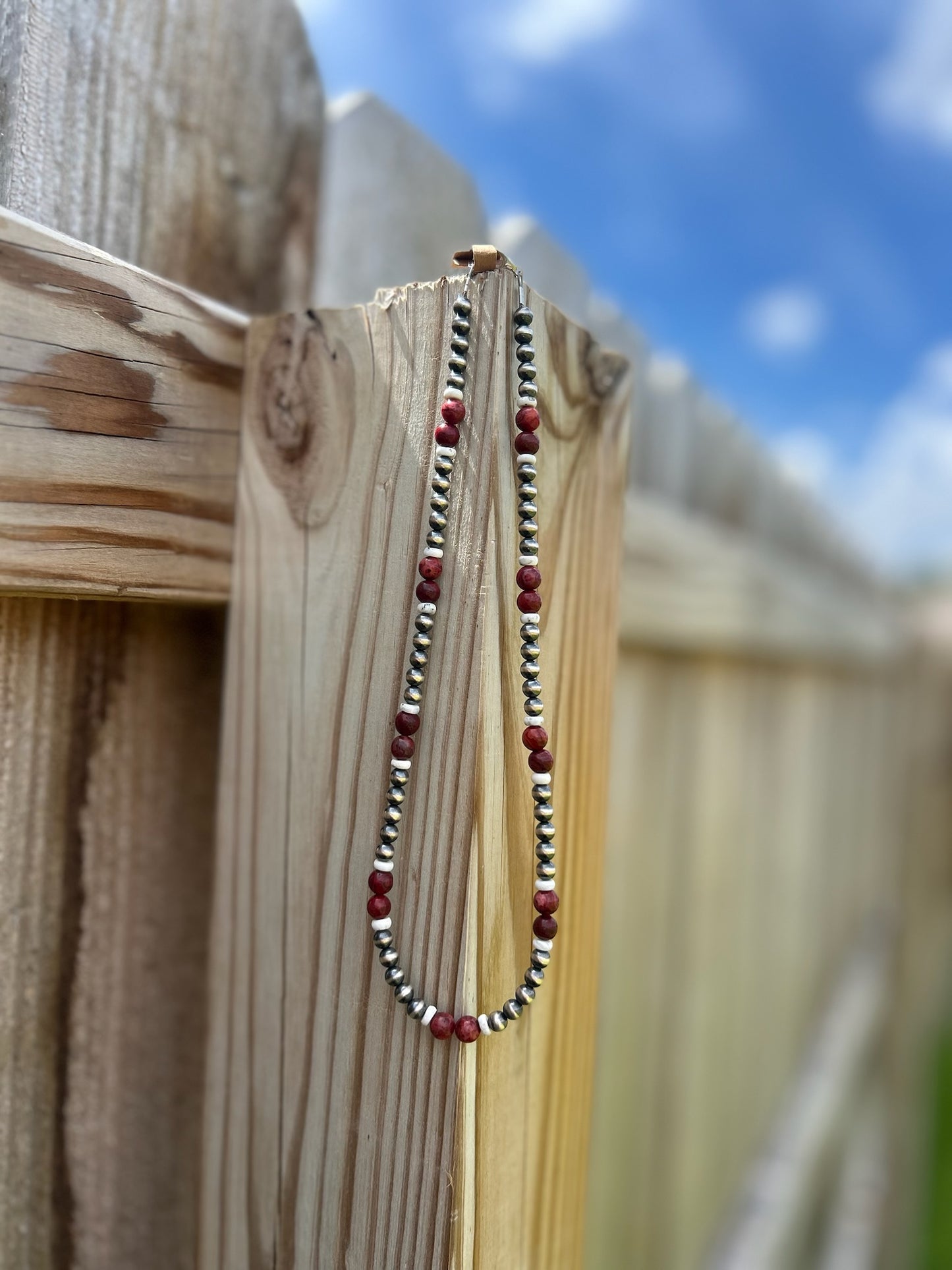 Maroon Jasper and White Buffalo with 5mm Sterling Pearls - 16.5"