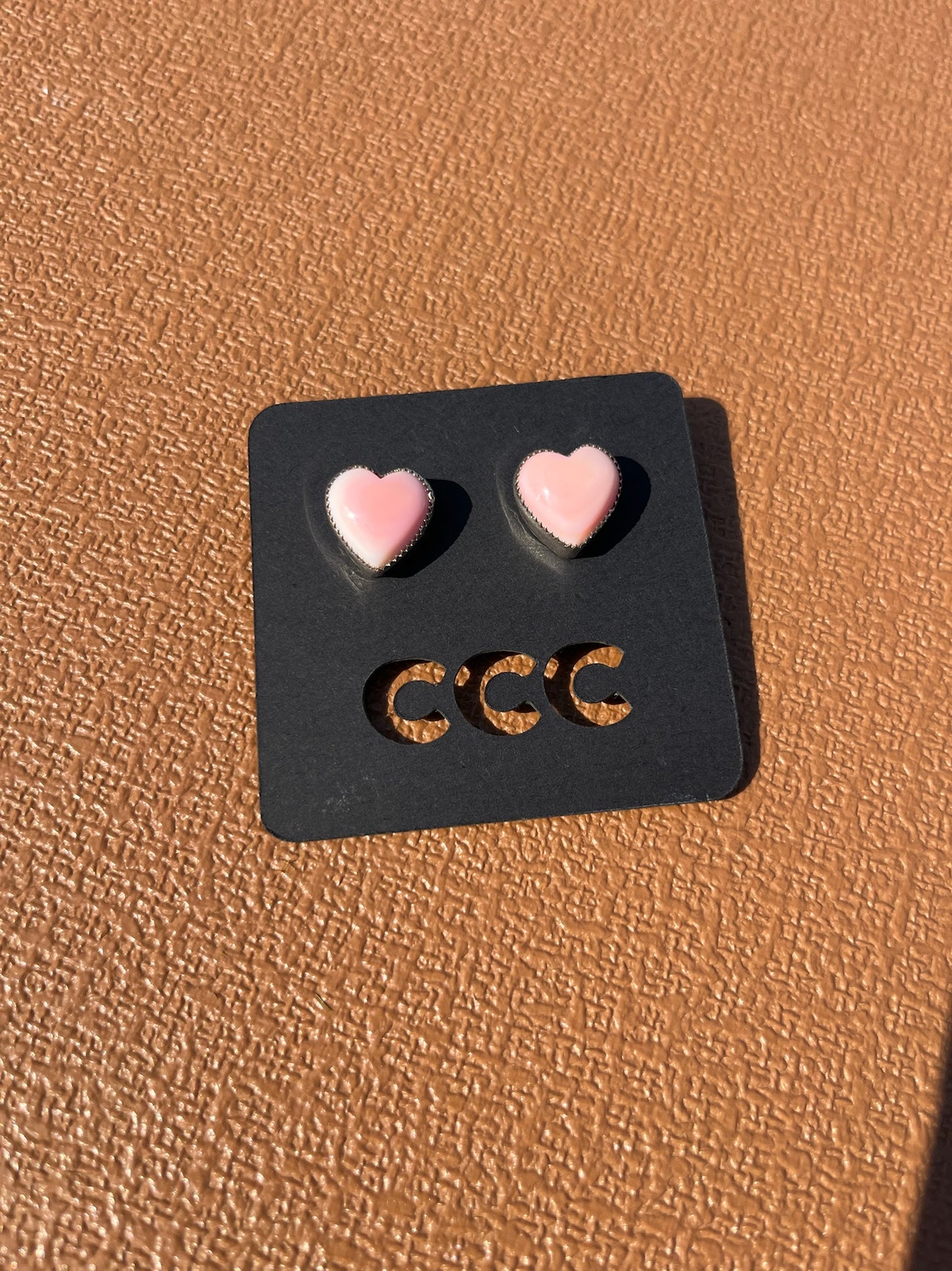 Pink Conch Heart Studs - Medium