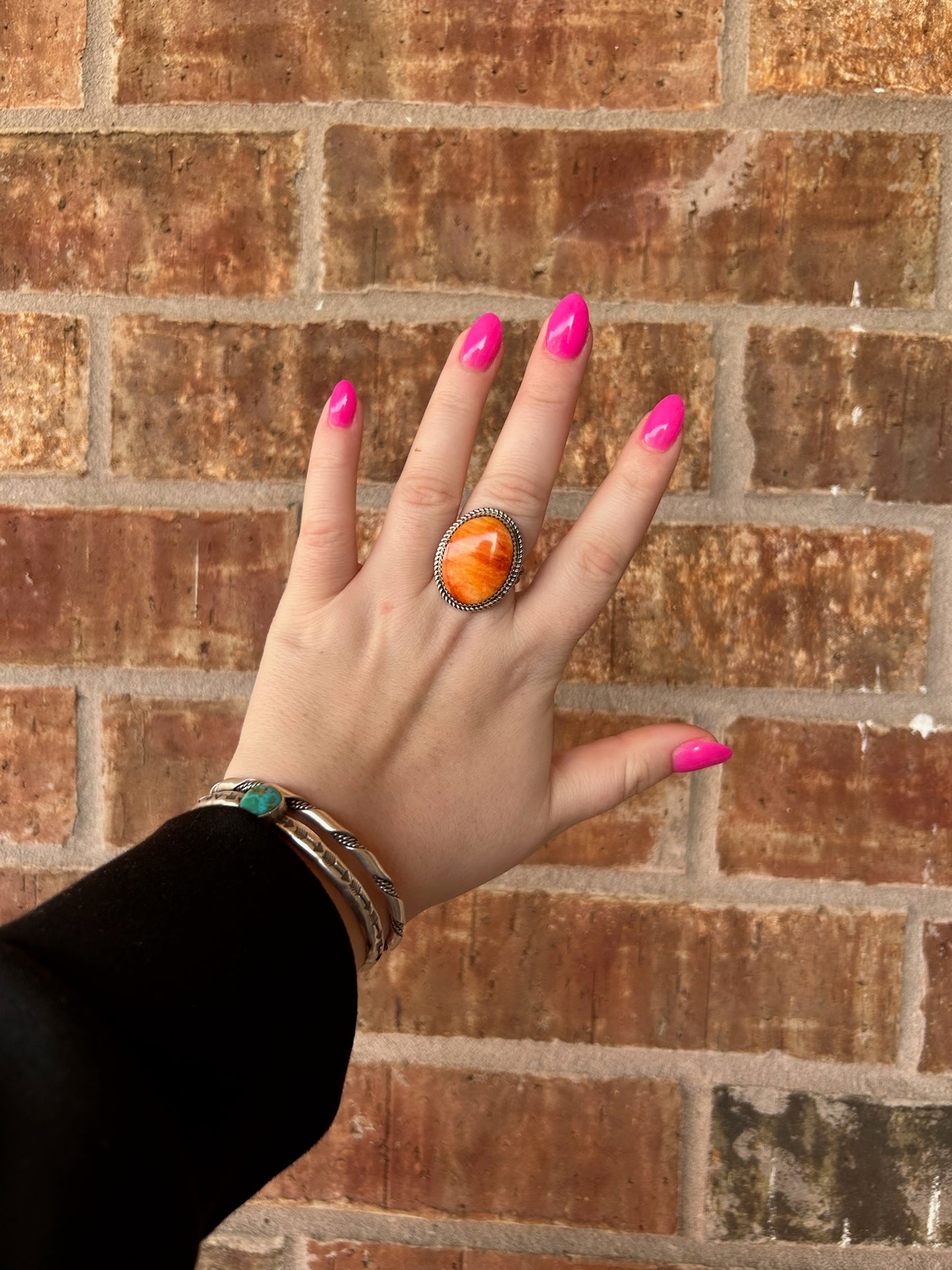 Orange Spiny Large Oval Stone Ring